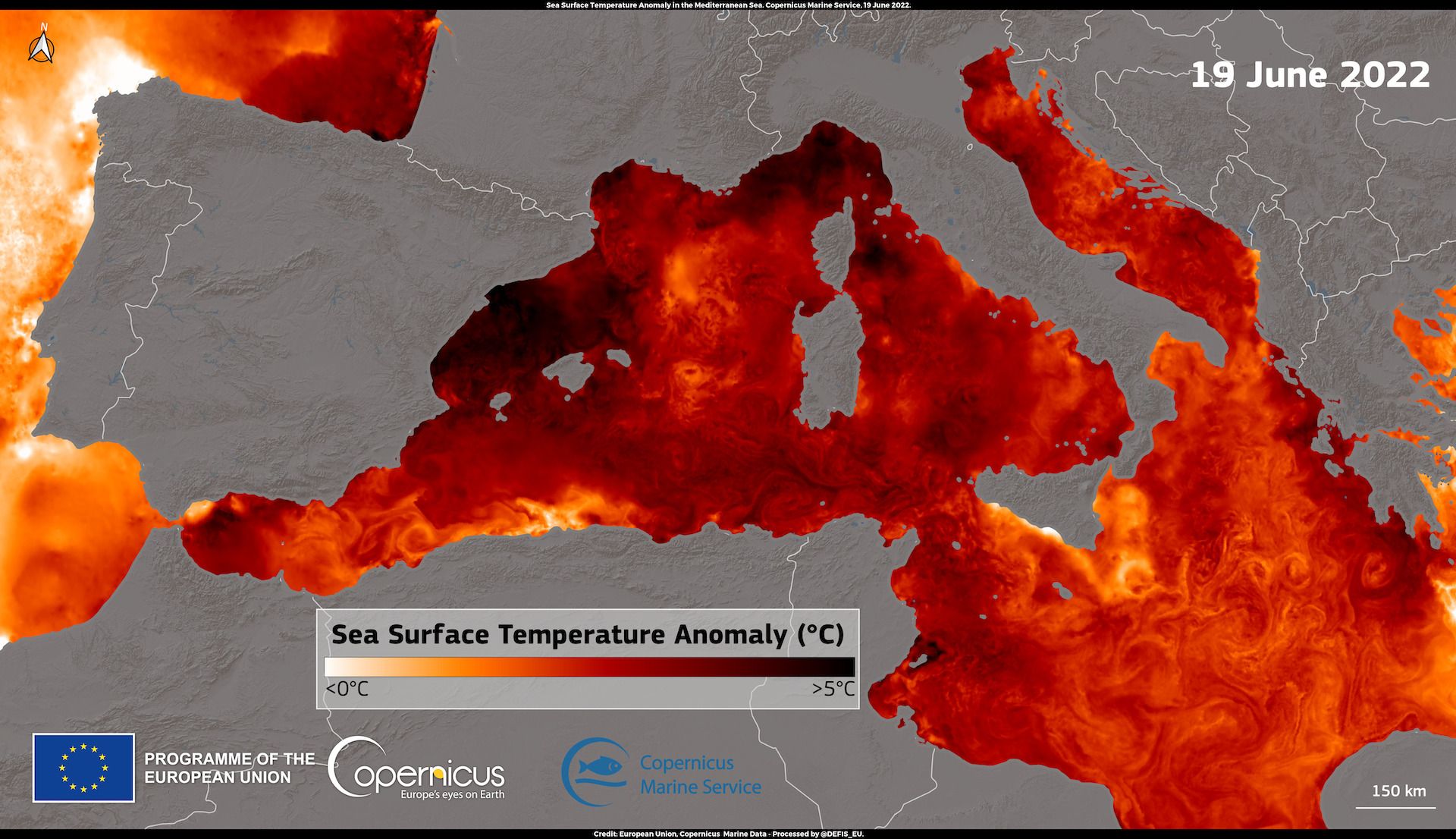 Température de surface de la mer en Méditerranée.