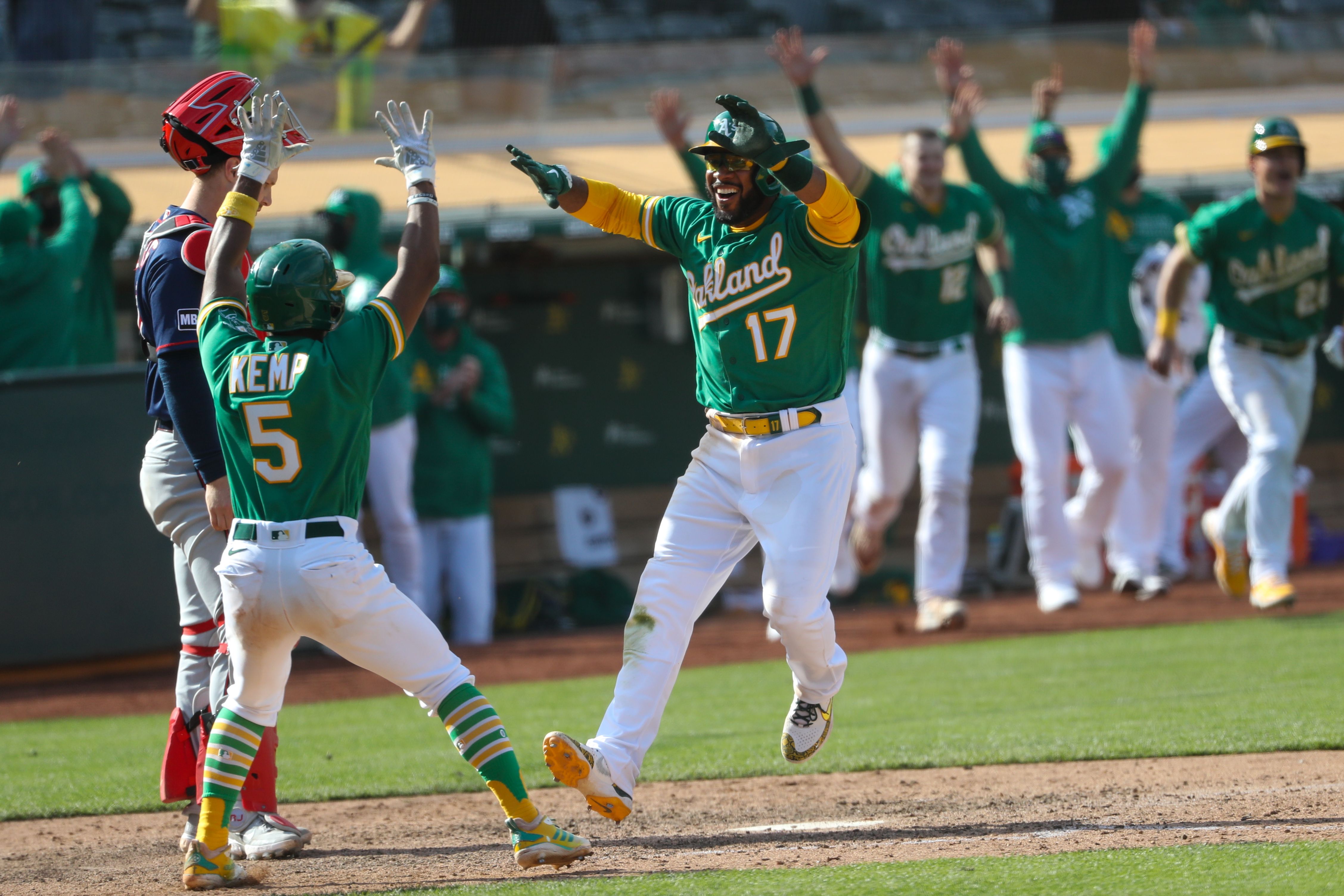 Athletics celebrating