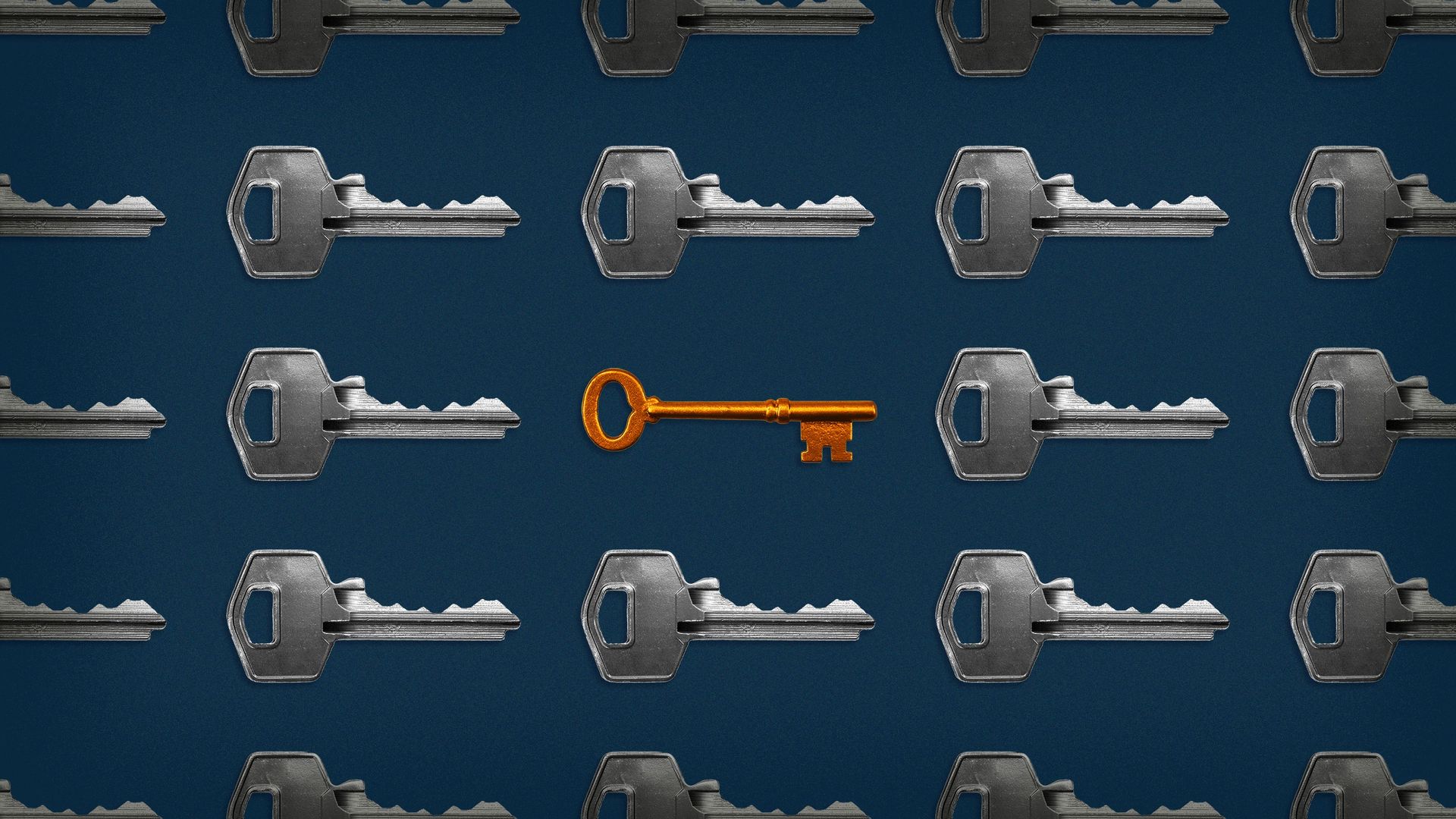Illustration of one old fashioned key surrounded by newer keys.