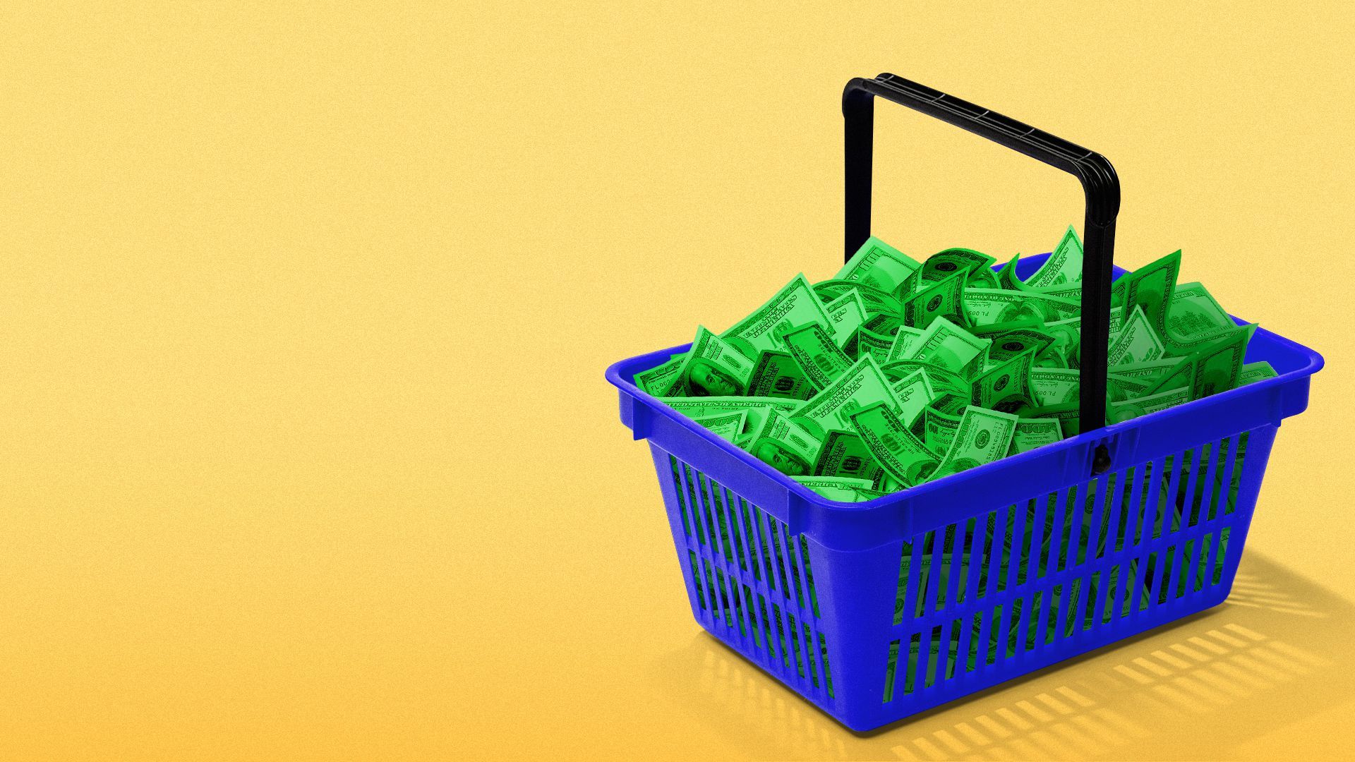 Illustration of a grocery basket full of cash.