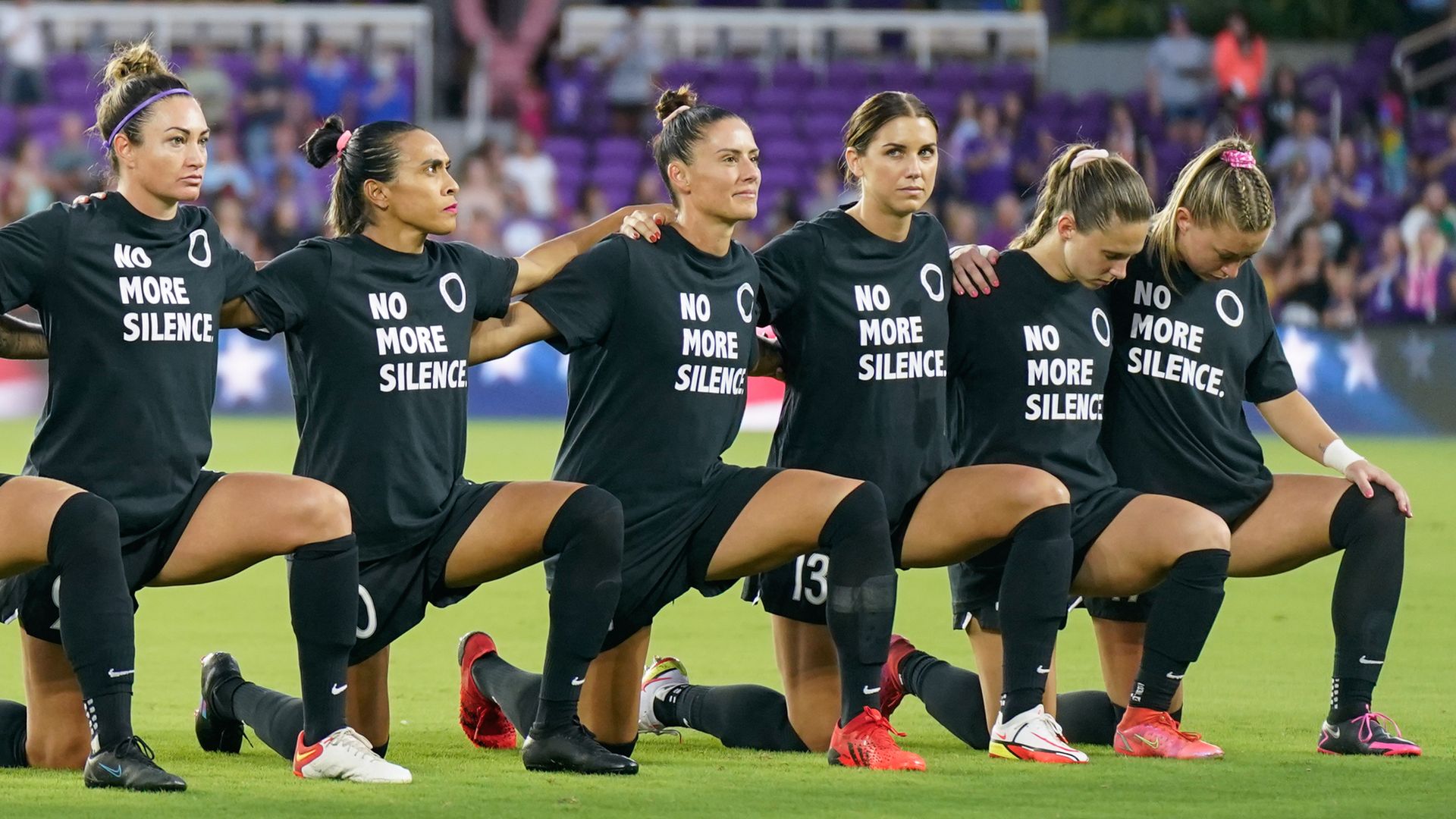 The Orlando Pride Starting XI prior to a game between NJ/NY Gotham City FC and Orlando Pride at Exploria Stadium on October 9, 2021