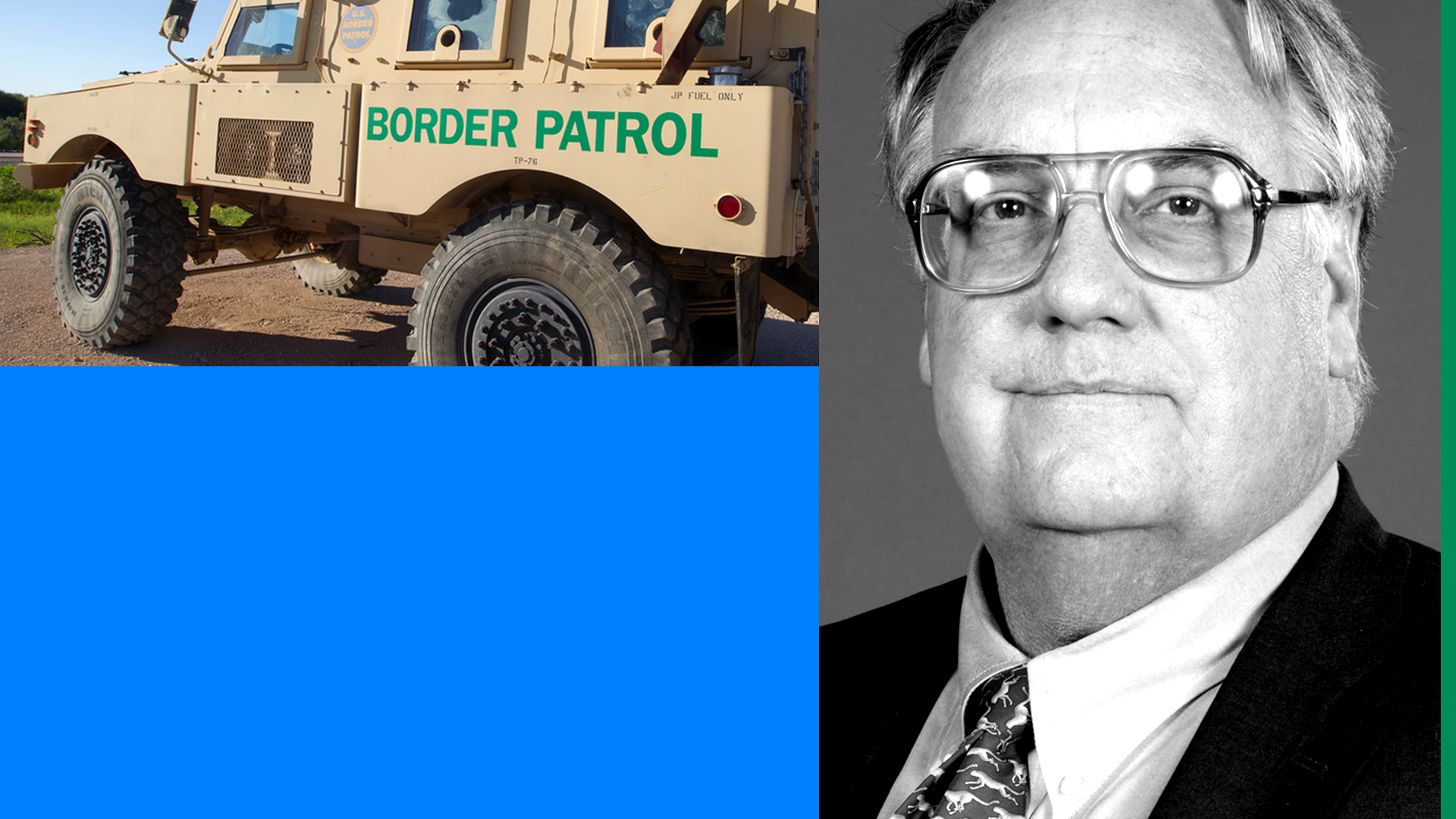 Border patrol truck and Howard Buffett