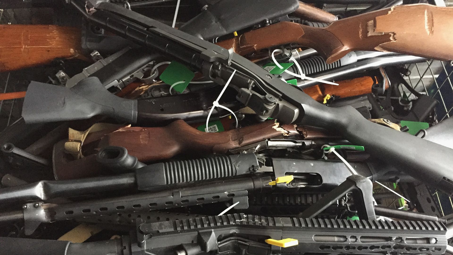 Collected firearms are seen at Riccarton Racecourse on July 13, 2019 in Christchurch, New Zealand.