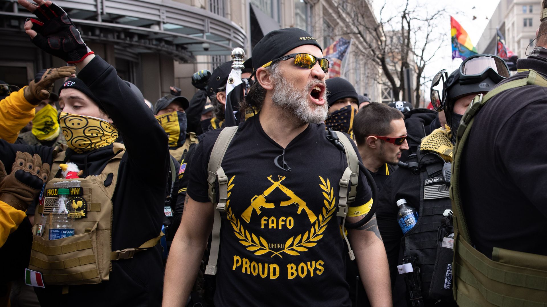 Proud Boys members rallying for Donald Trump in Washington, D.C., in December 2020.