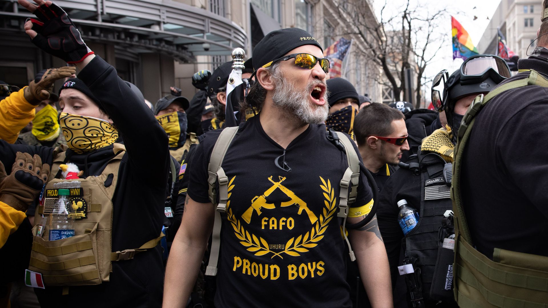 Proud Boys members rallying for Donald Trump in Washington, D.C., in December 2020.