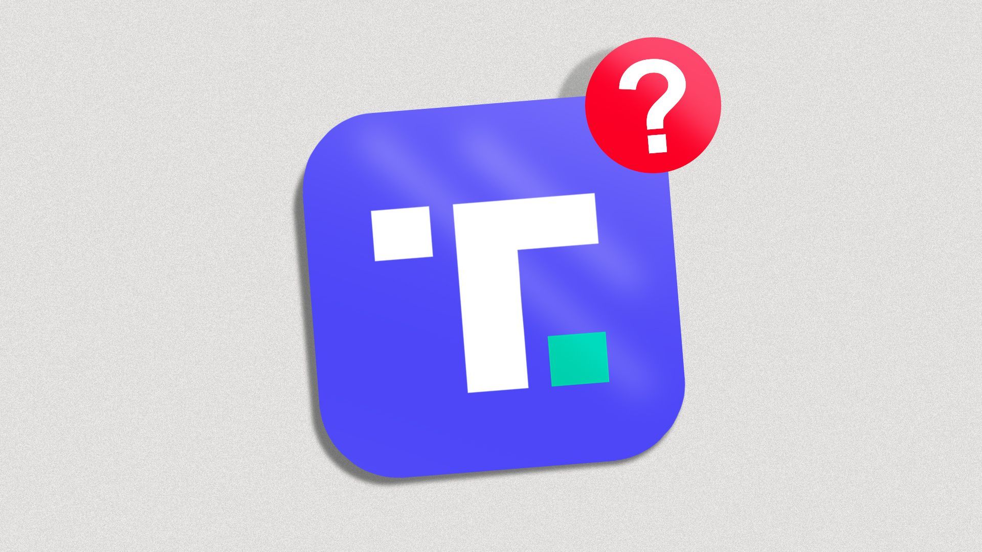 Illustration of the Trump Social app askew and with a question mark 