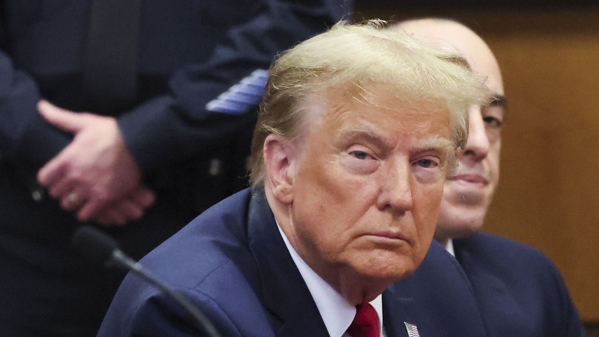 Donald Trump attends a pre-trial hearing at Manhattan Criminal Court on February 15