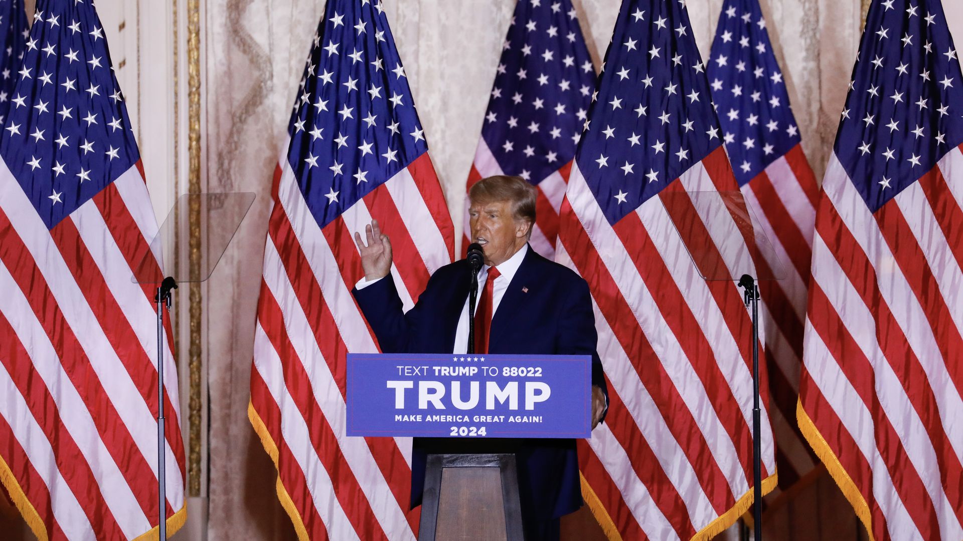 Former US President Donald Trump speaks at the Mar-a-Lago Club in Palm Beach, Florida, US, on Tuesday, Nov. 15, 2022