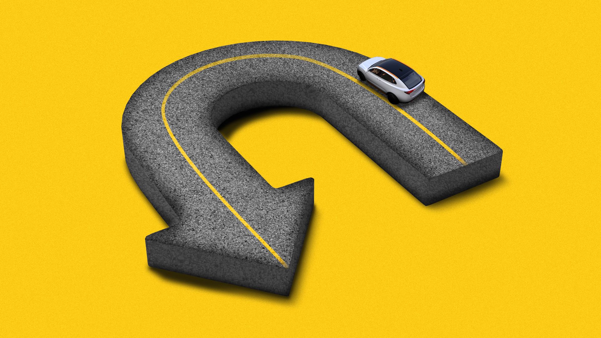 Illustration of a car driving down a reversing arrow road