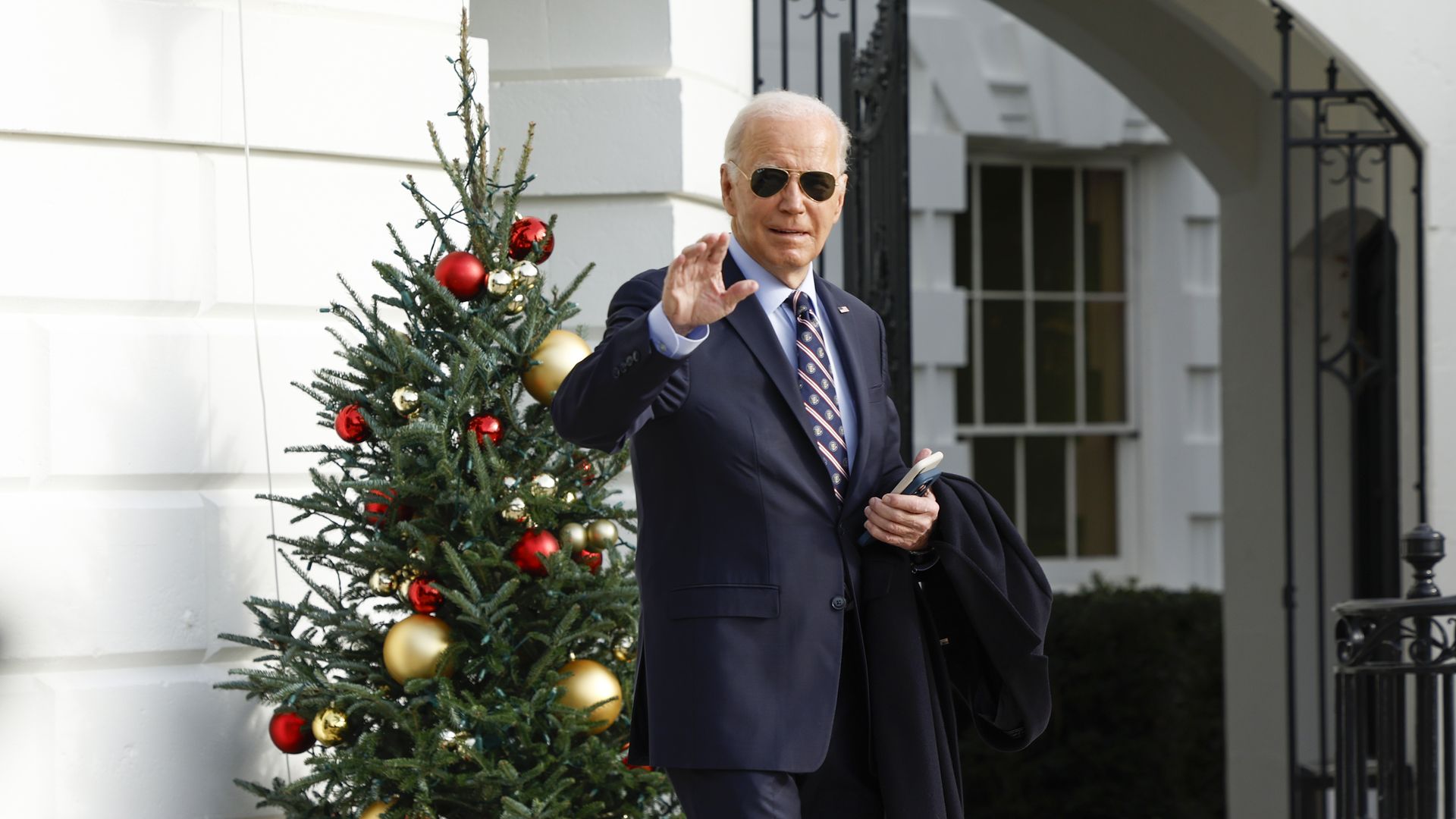 U.S. President Joe Biden walks to the South Lawn before boarding Marine One and departing the White House on December 05, 2023 in Washington, DC. 
