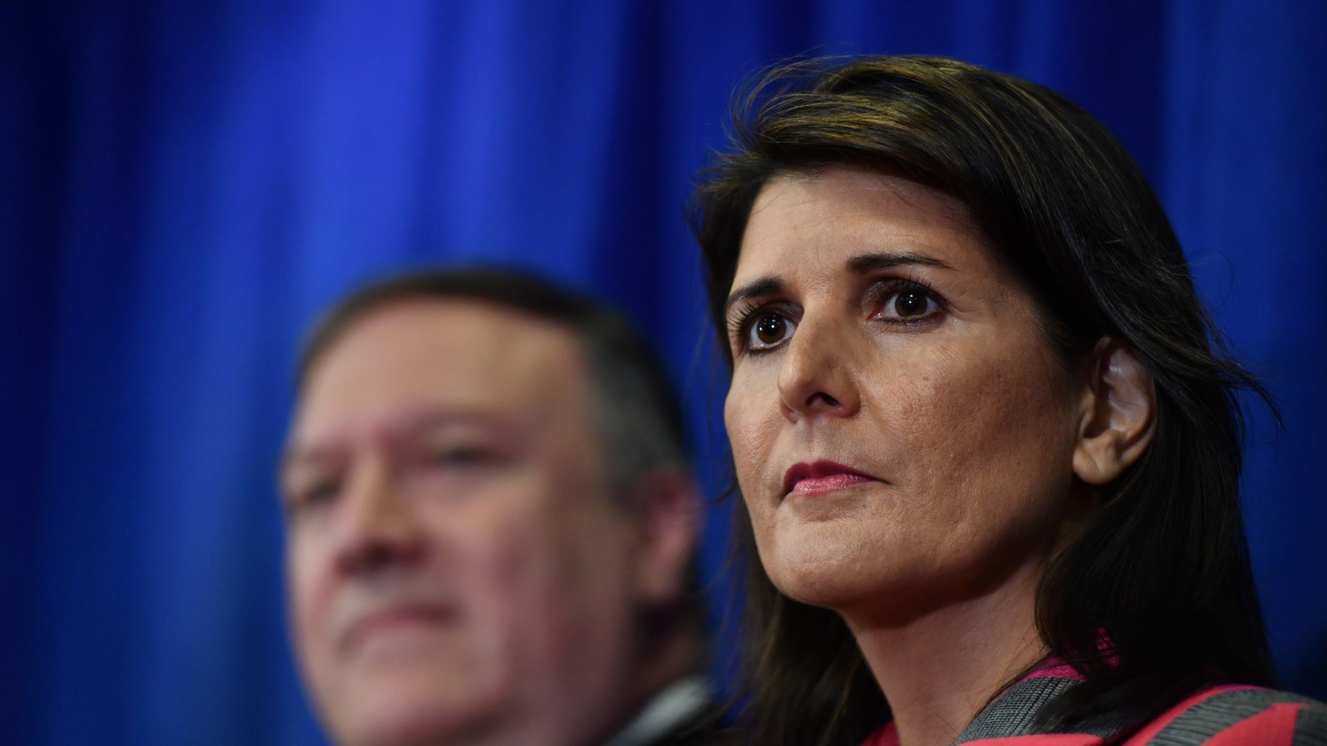 Nikki Haley pictured at a press conference