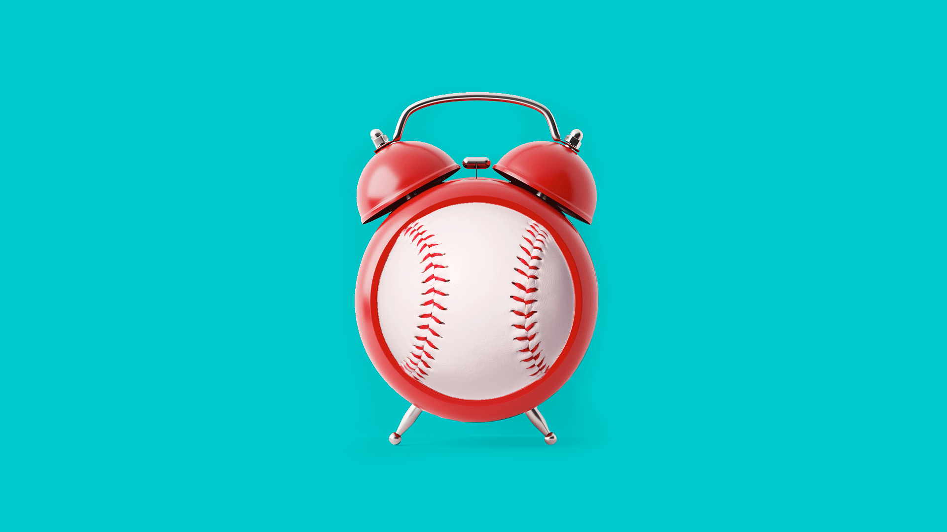 Animated illustration of a baseball as an alarm clock going off