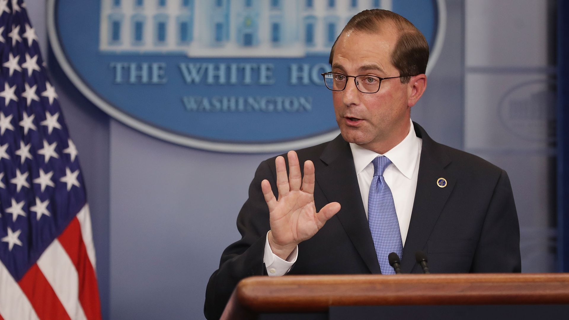 Alex Azar at WH podium