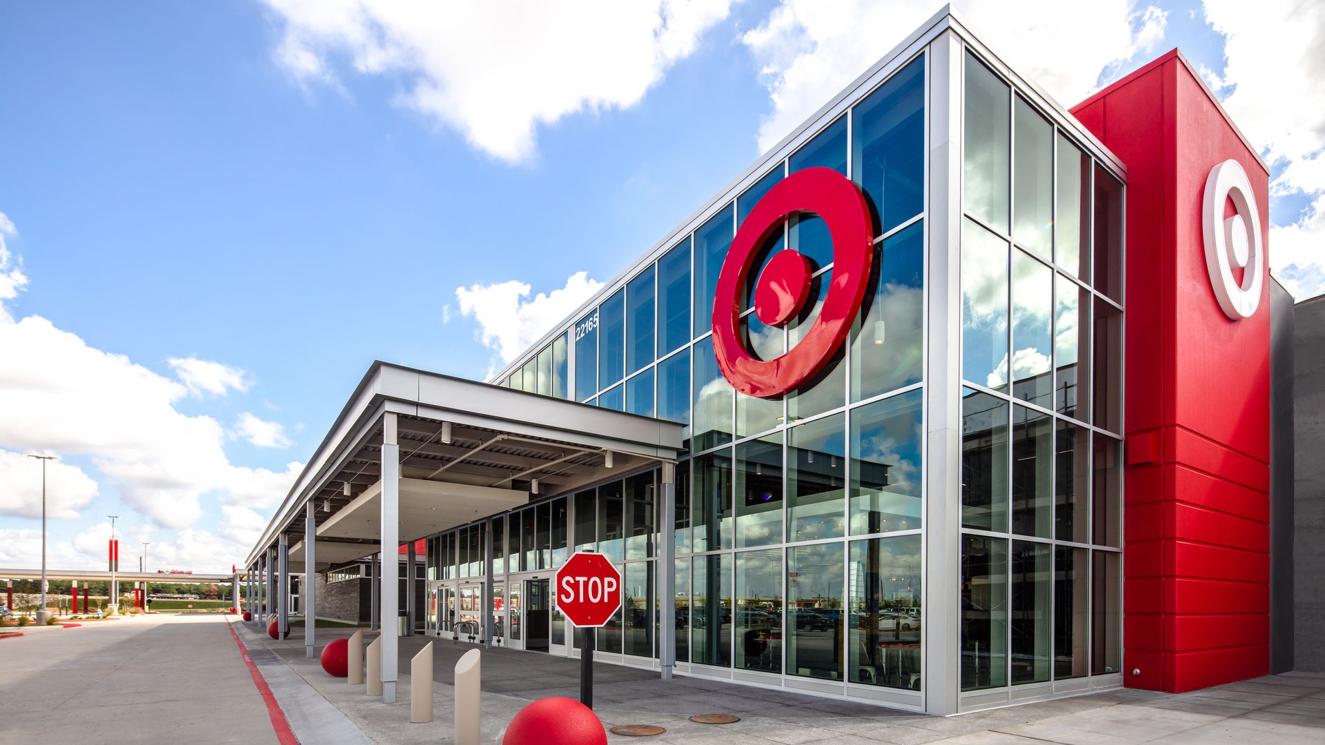 Photo showing Target's glass entrance. 