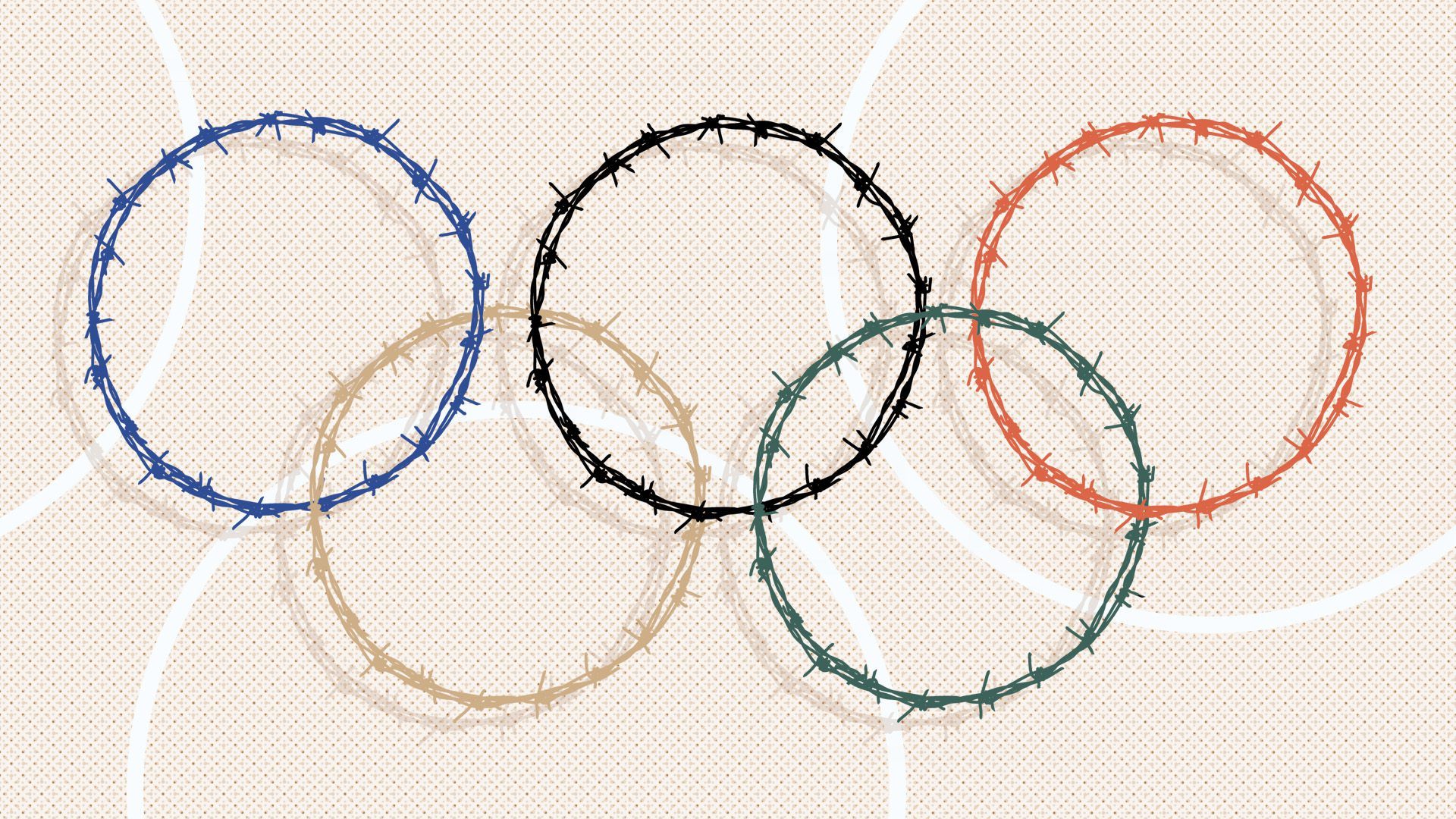Illustration of barbed wire in the shape of the IOC logo