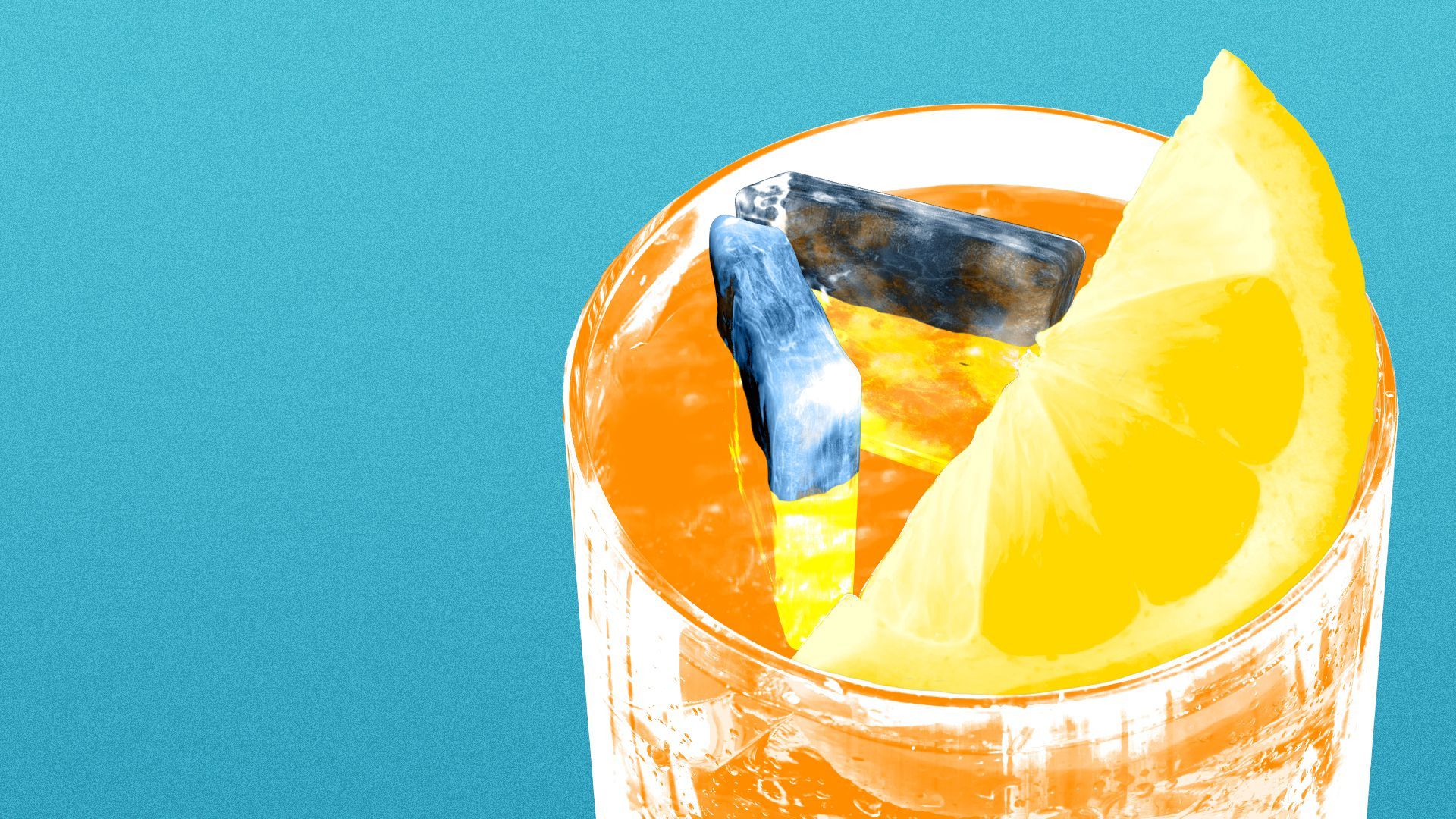 Illustration of a glass of Sweet Tea with an ice cube shaped like the Axios logo in it.