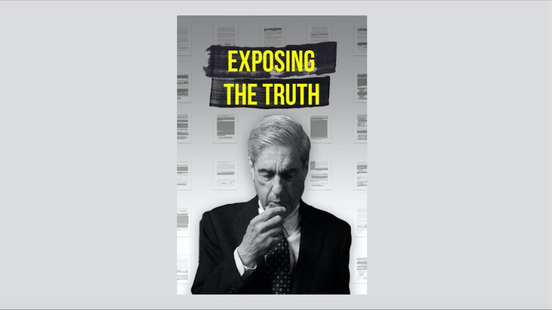 Cover that reads "exposing the truth" with a black and white photo of Robert Mueller