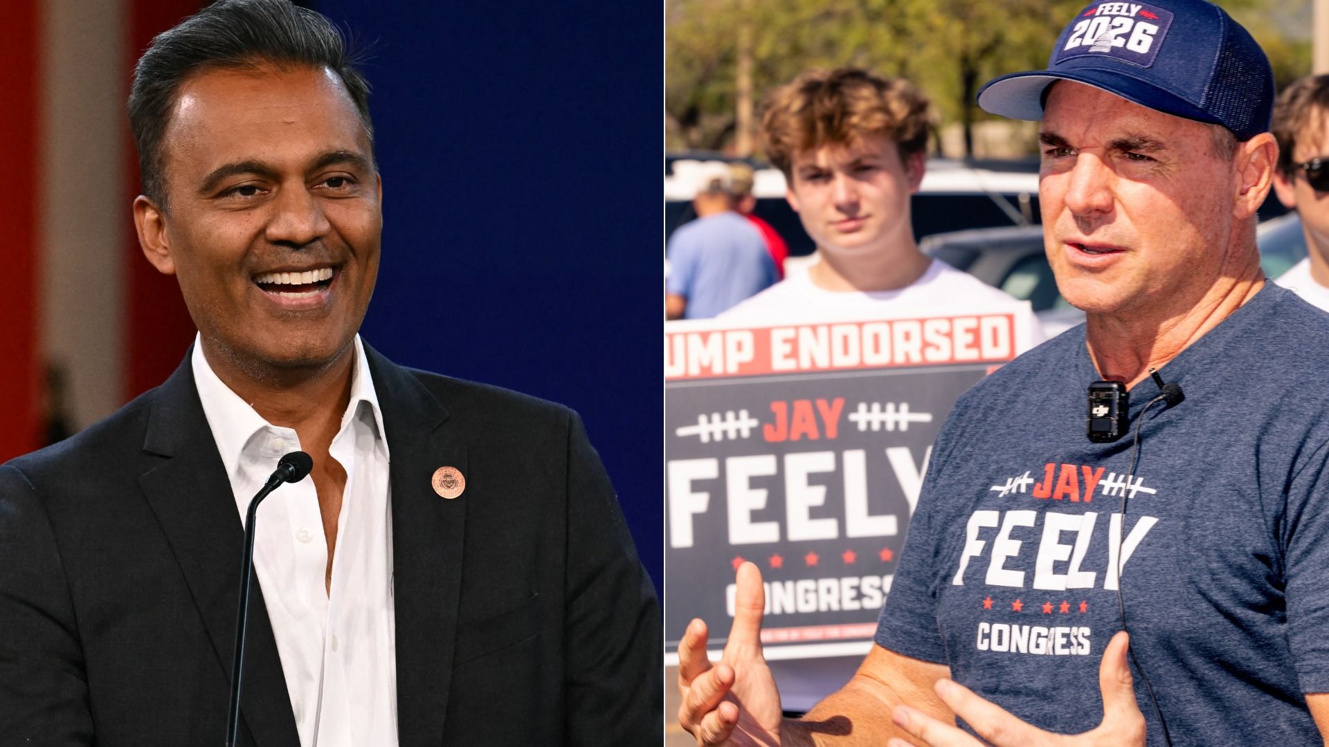 Side by side images of two men.