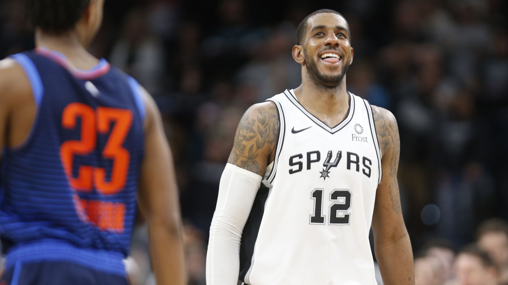 LaMarcus Aldridge was all smiles after the Spurs' big win over the Thunder