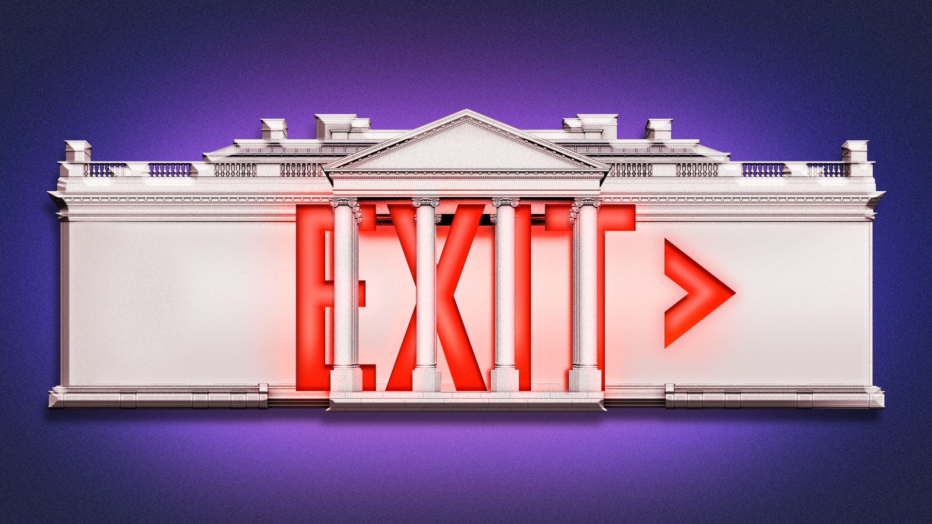 Illustration of an exit sign in the shape of the White House