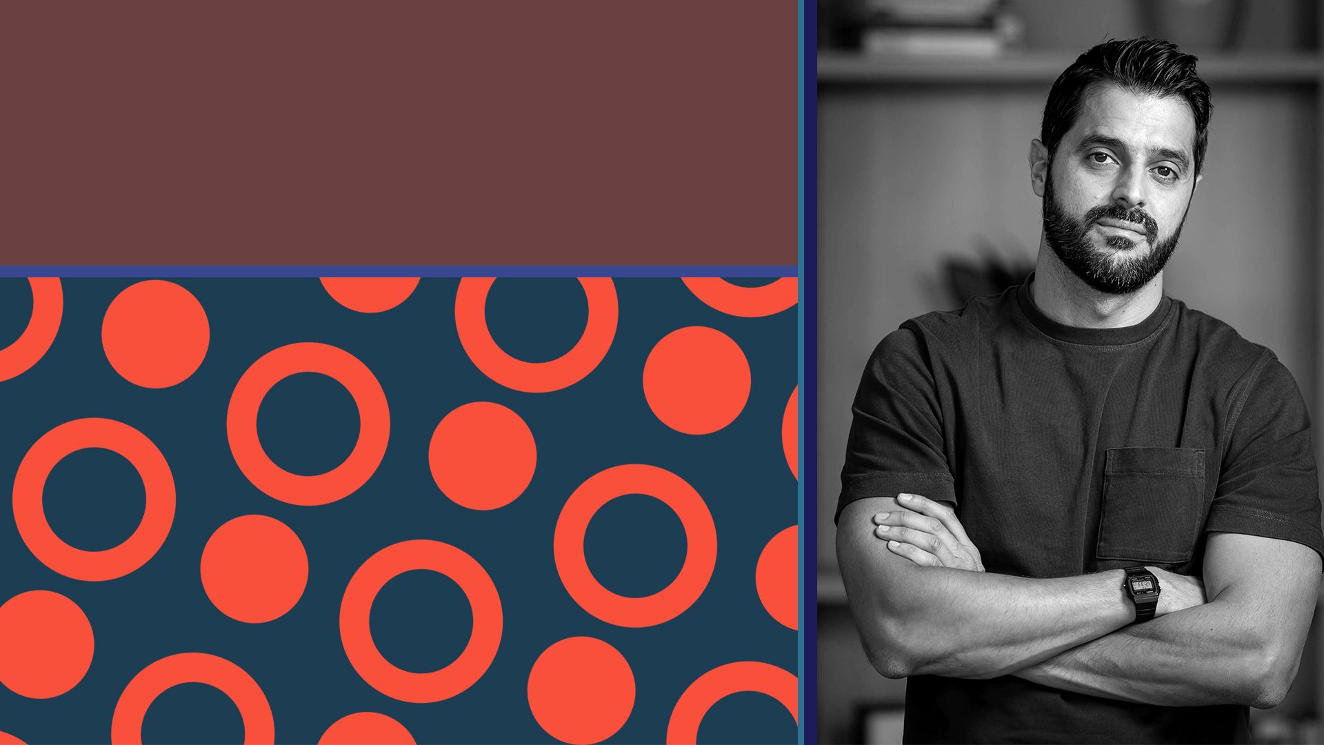 Photo illustration of Virgílio Bento collaged with the Sword Health logo.