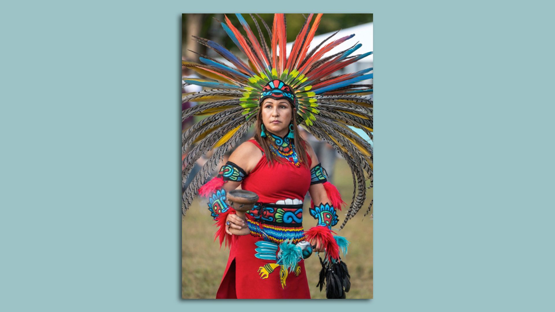 Campatlanezi (Danza Azteca del Anahuac) seen here during an event celebrating Indigenous Peoples' Day in 2019 at Penn Treaty Park. Photo courtesy of Indigenous Peoples' Day Philly Inc