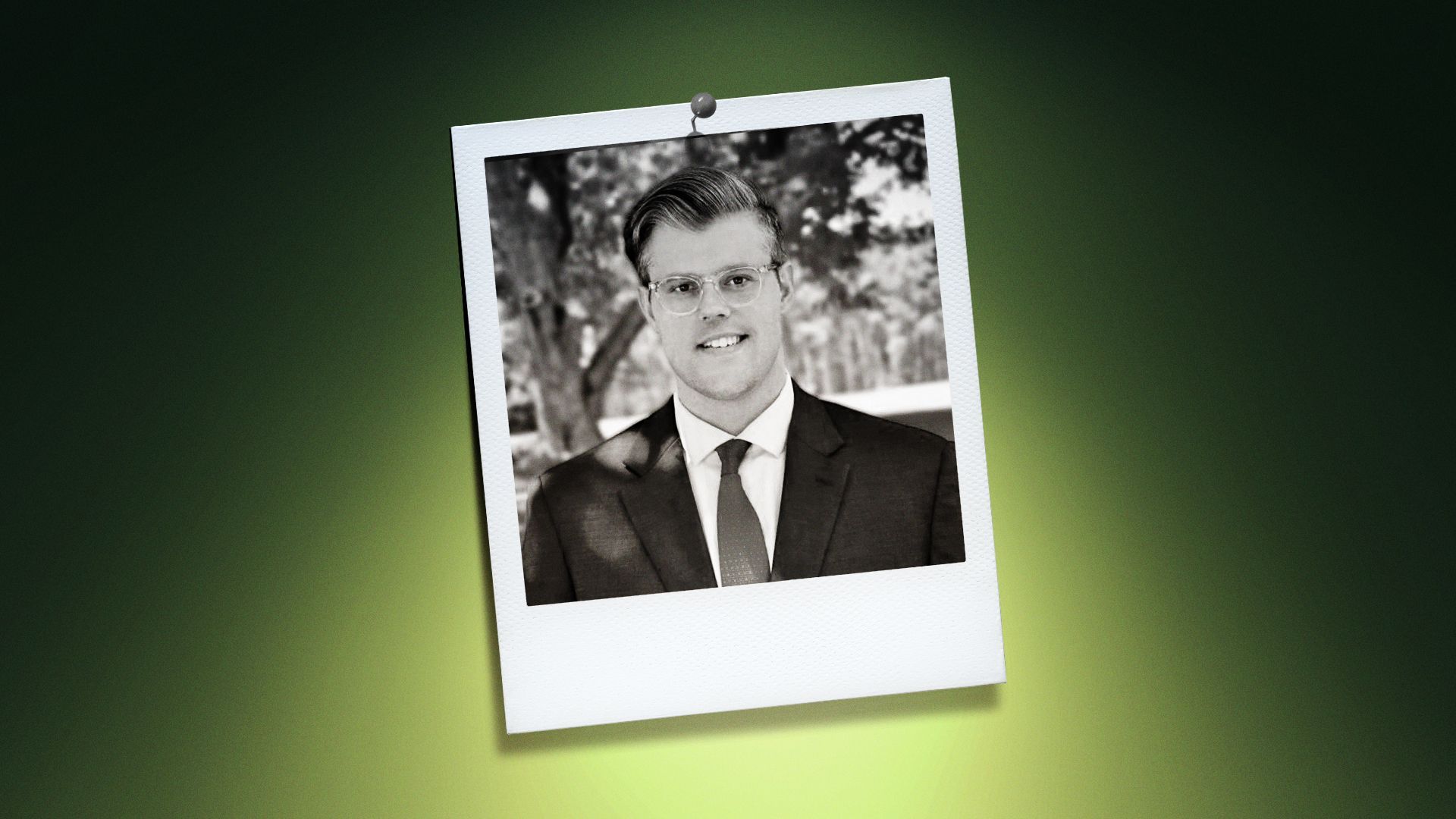 Photo illustration of Kody Kinsley in a polaroid frame.