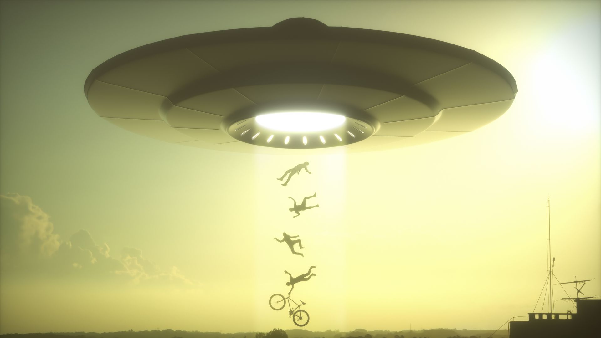An alien UFO abducting humans
