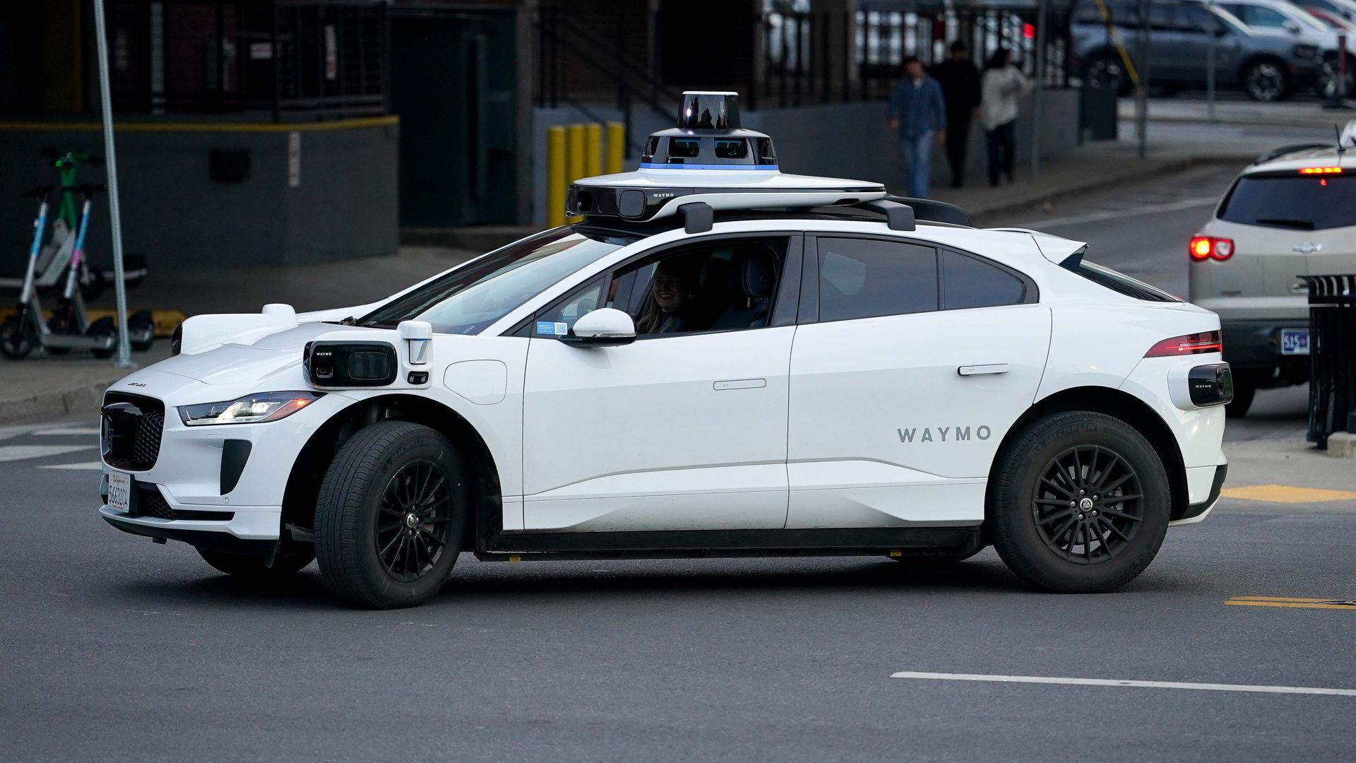 A Waymo vehicle navigates the streets of Nashville, Tennessee, on May 1, 2026.