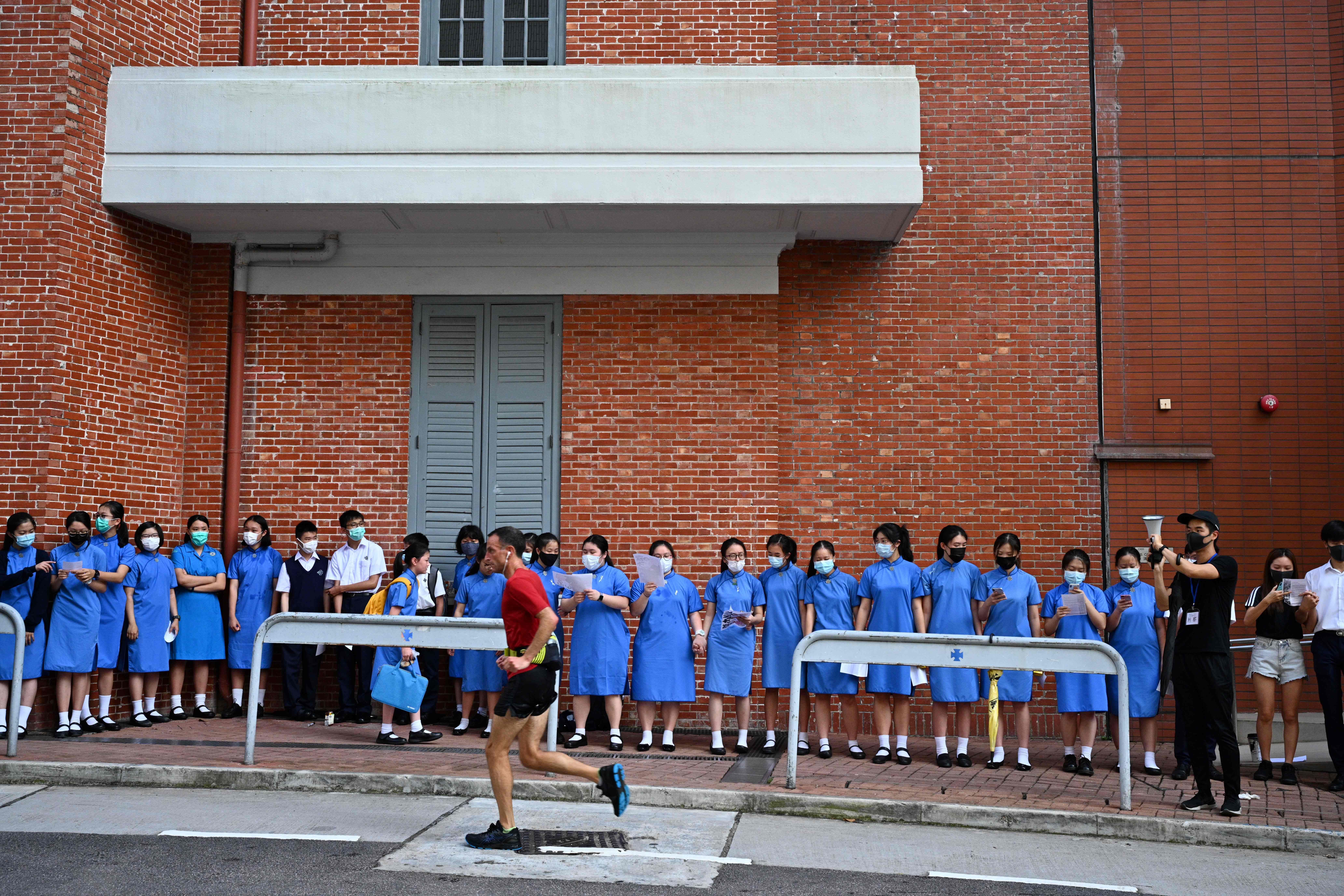 Students form a human chain in Hong Kong