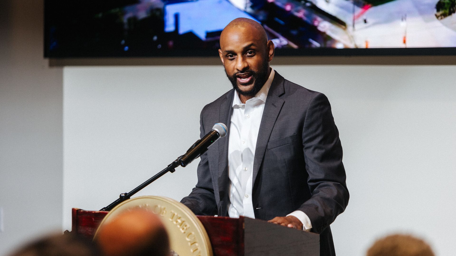 Autumn Sun HBCU student film festival founder Bruce Clifton speaking at an announcement event yesterday. Photo: Courtesy of the city of Detroit via Flickr.