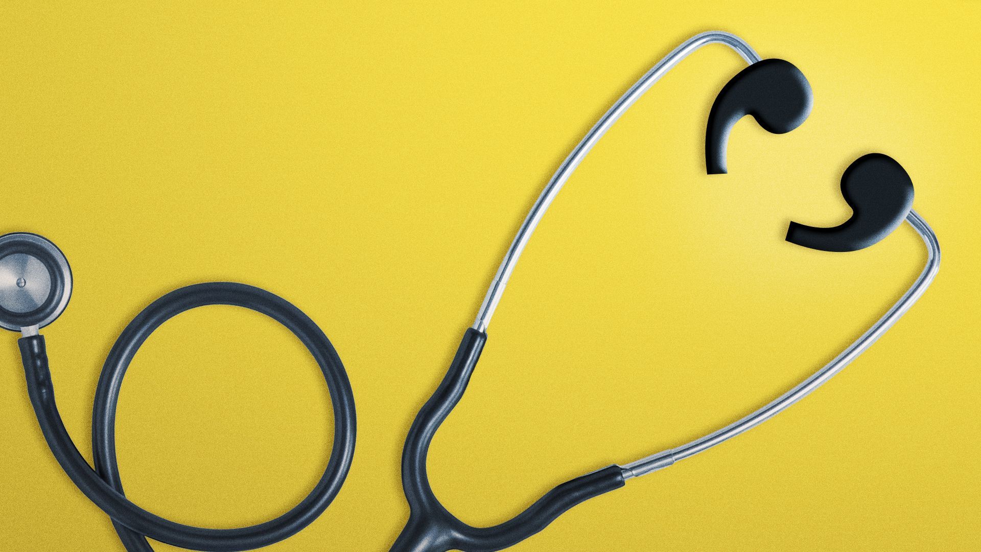 Illustration of a stethoscope with quotation marks as the ear pieces.