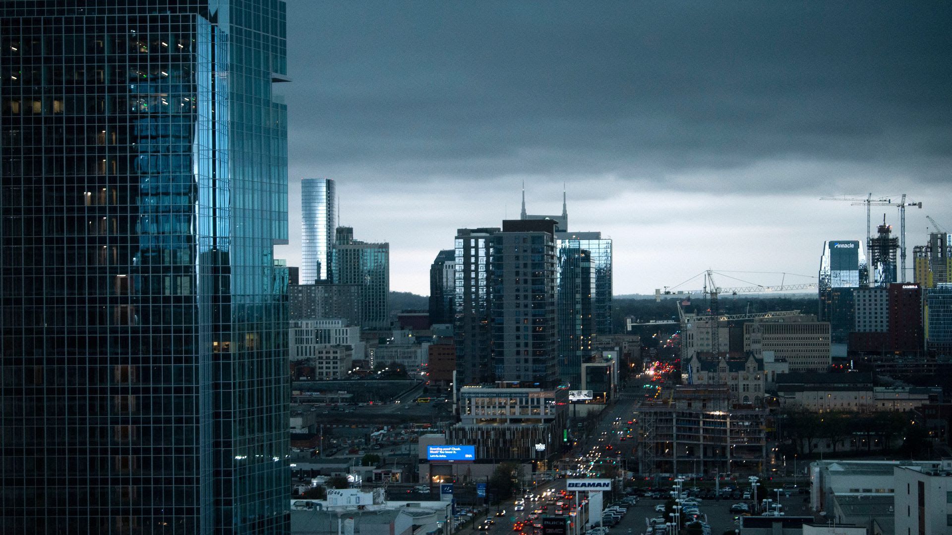 Downtown Nashville during an ominous looking storm