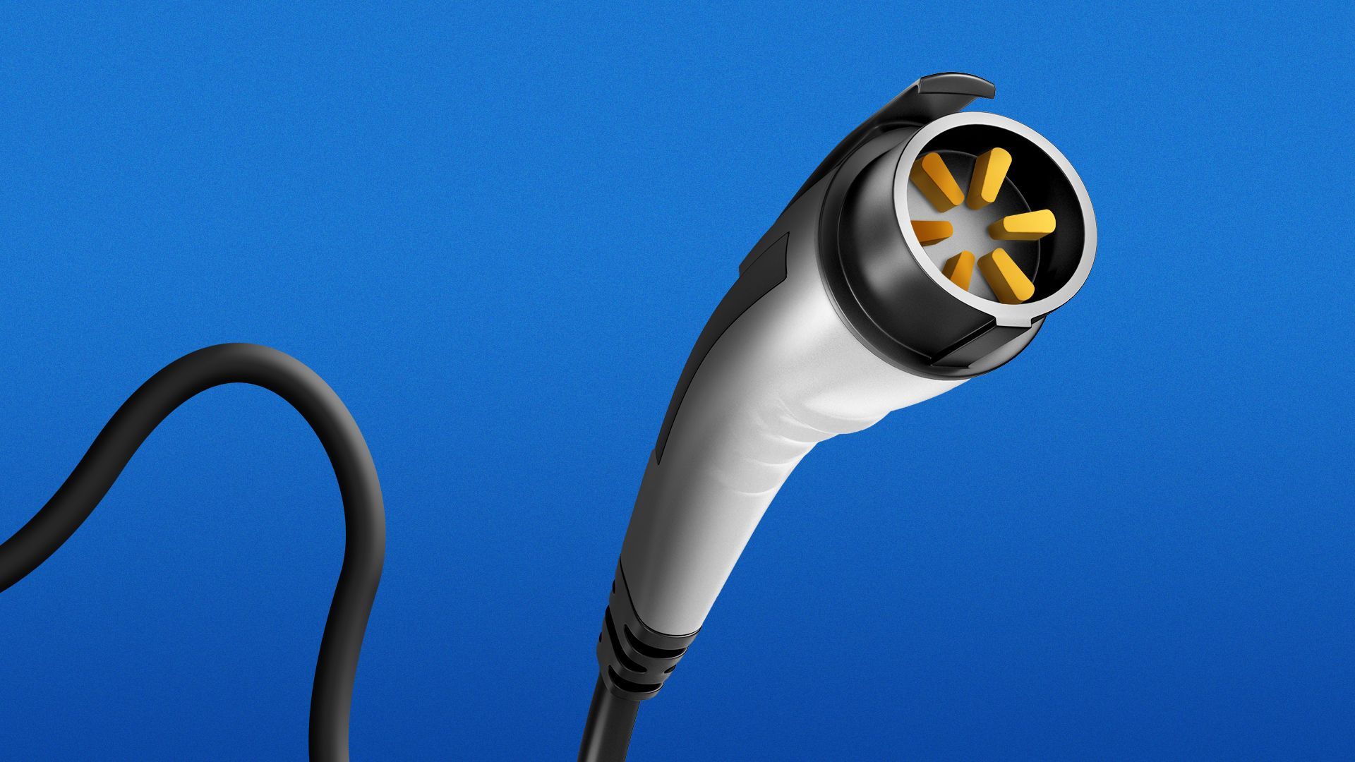 Illustration of an EV charger with the Walmart logo as the plug.