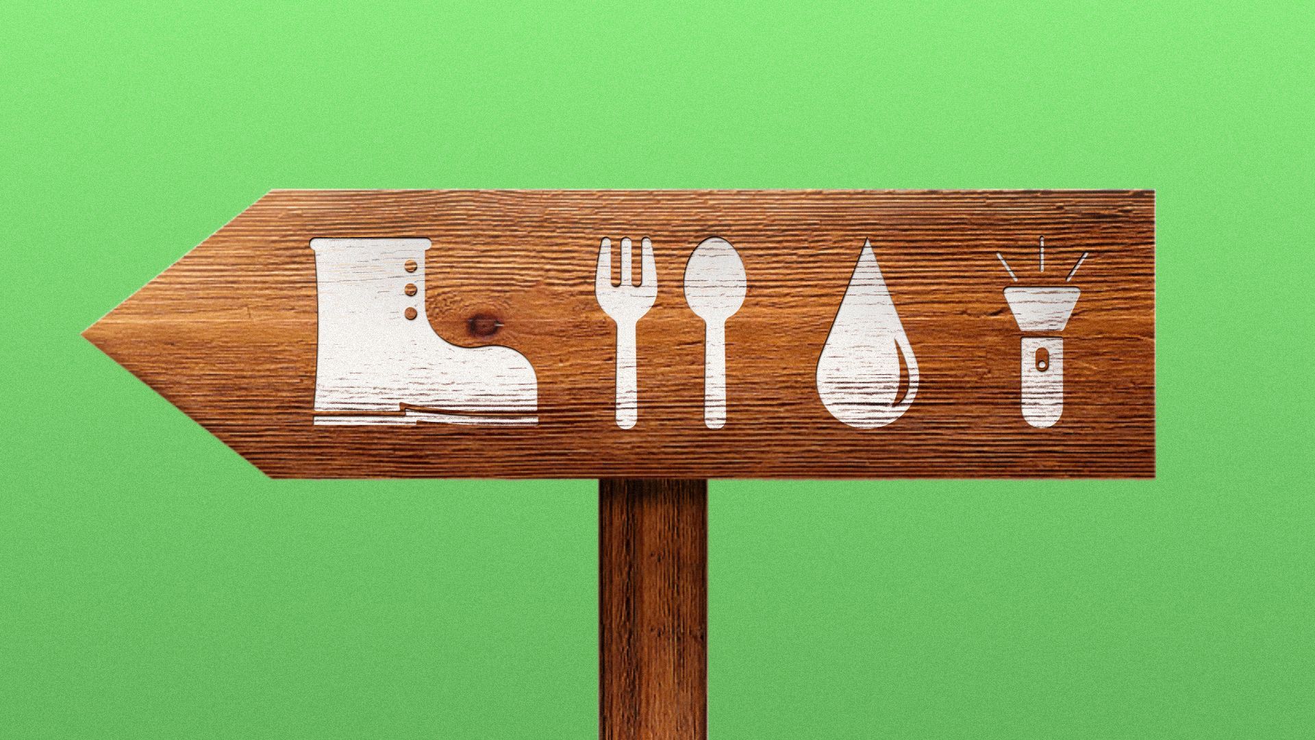 Illustration of camping gear symbols on a trail sign.