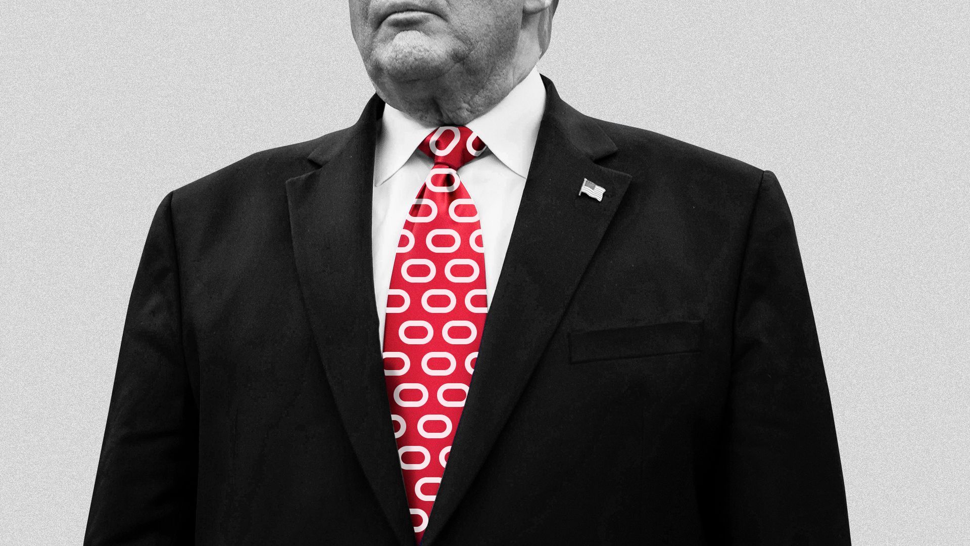 A photo illustration of President Trump wearing a red tie emblazoned with the Oracle logo.