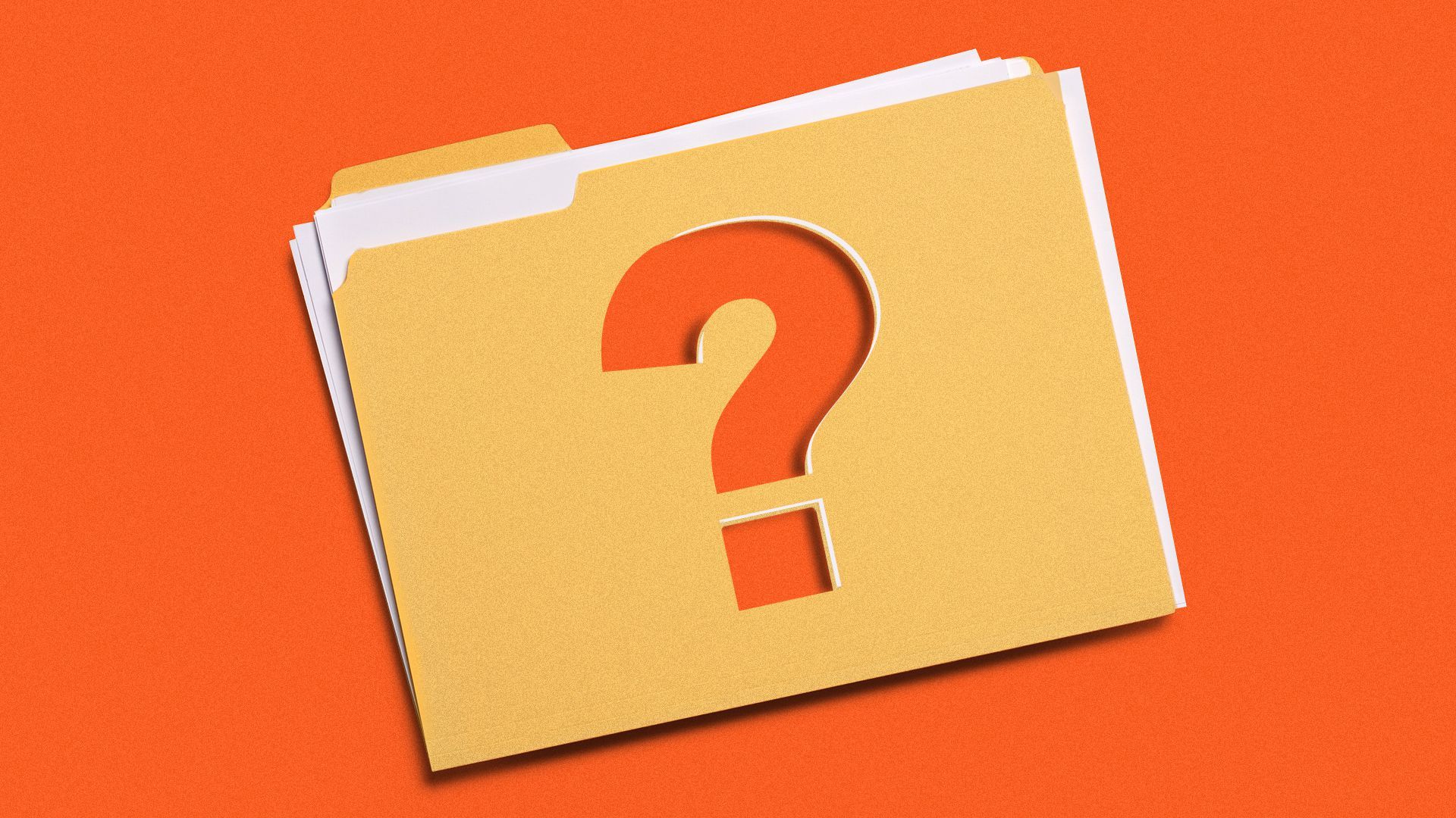 Illustration of a folder with a question mark cut out of the center.