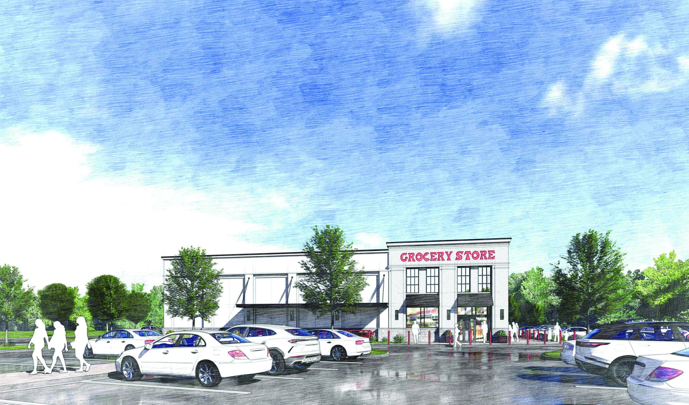 Rendering of a grocery store that looks like Trader Joe's