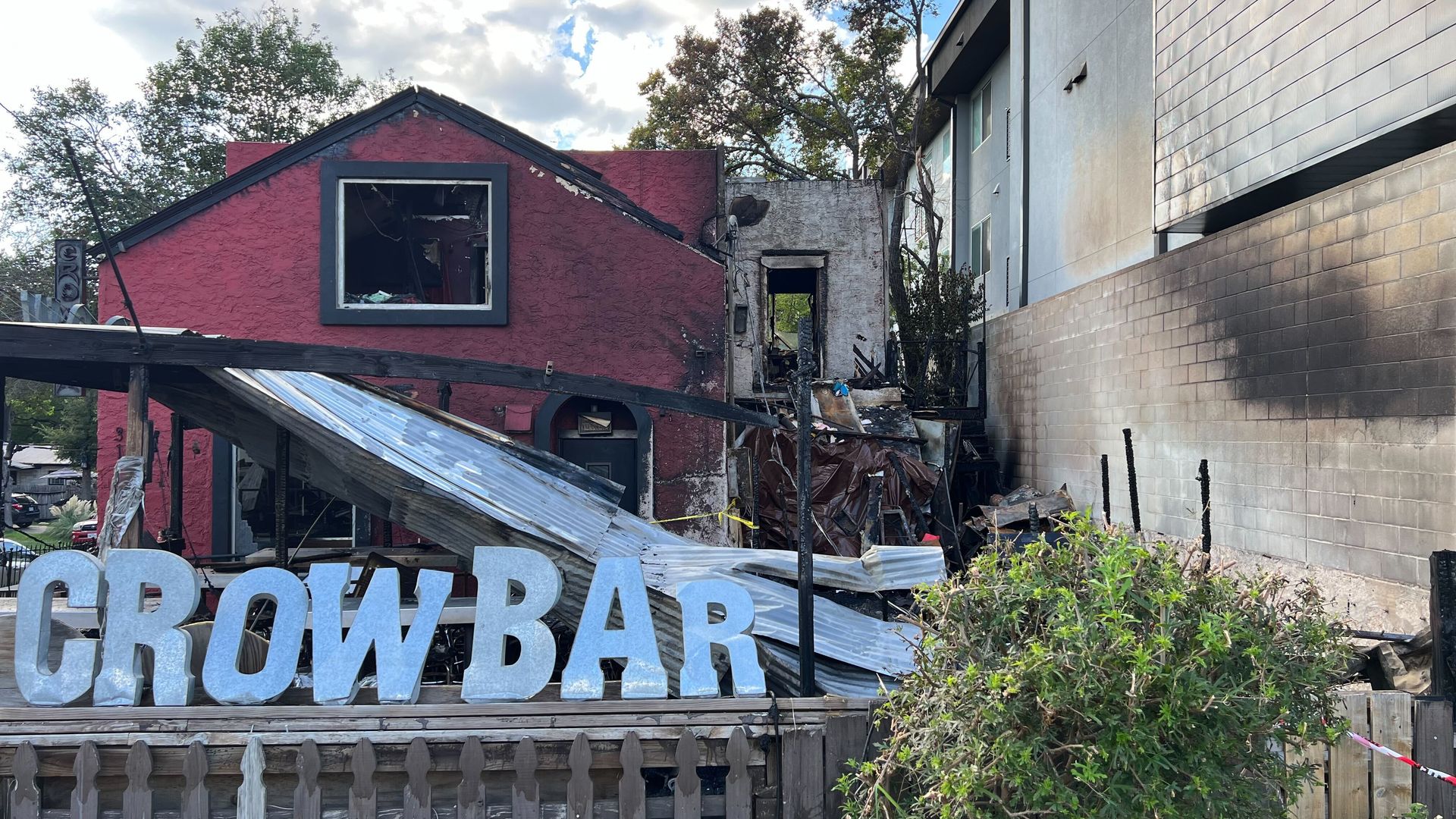 A photograph of the bar Crow Bar, destroyed by fire.