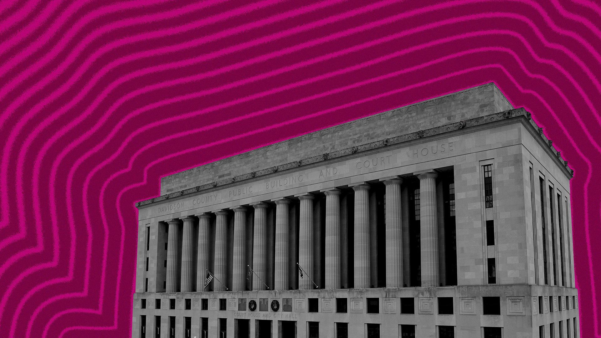 Illustration of Nashville City Hall with lines radiating from it.