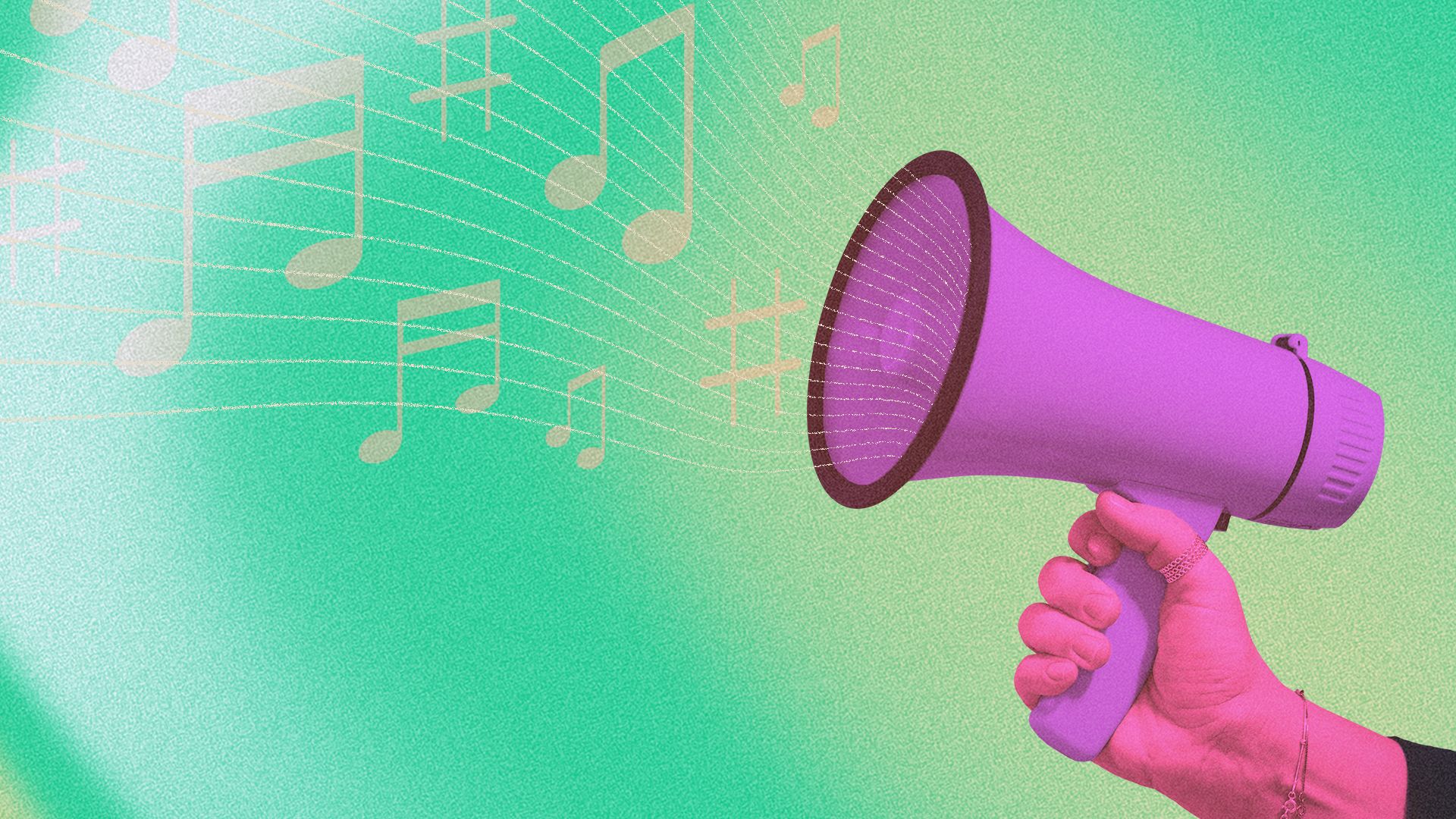 Illustration of a megaphone emitting musical notes