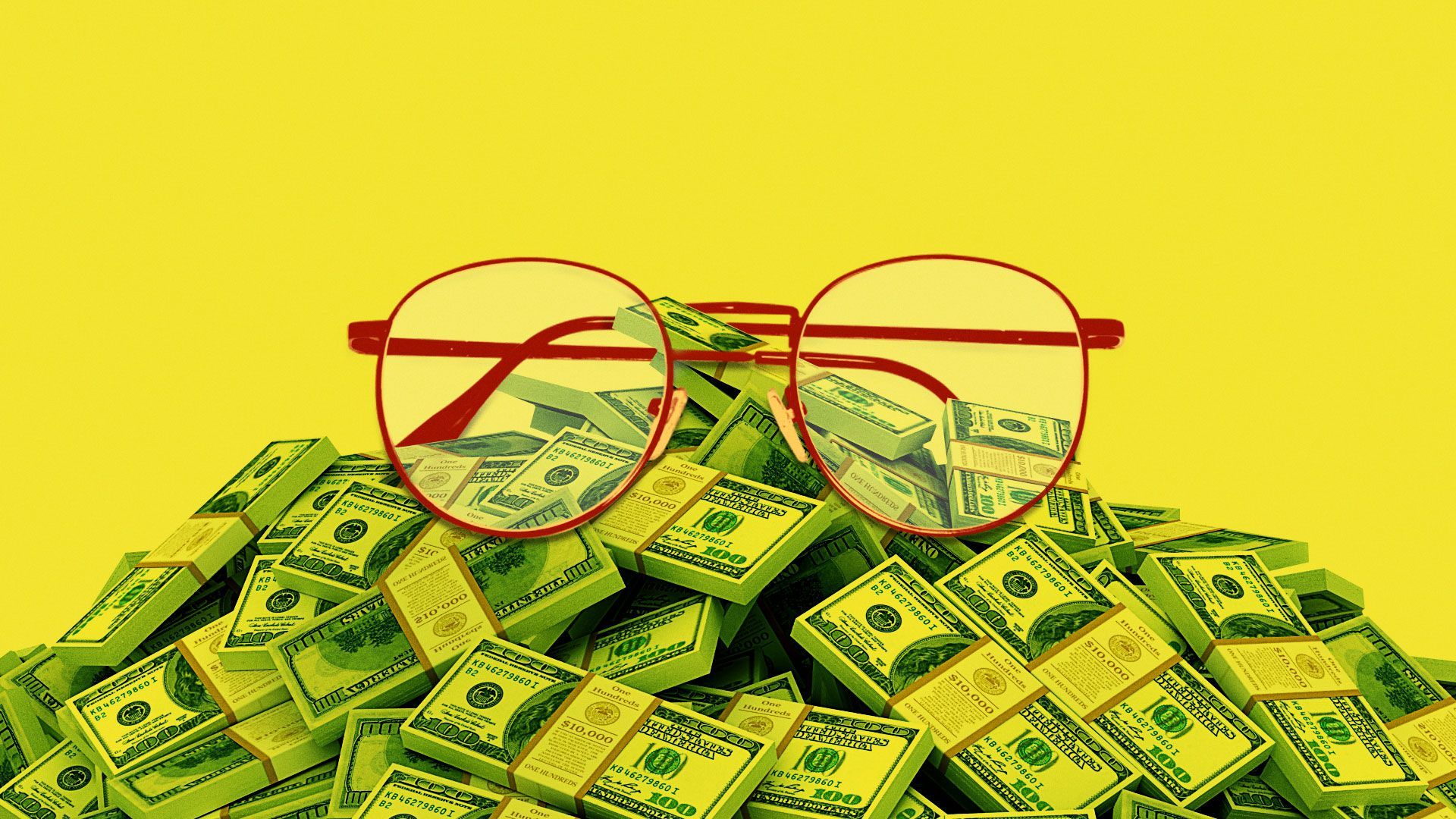 Illustration of glasses on a pile of money
