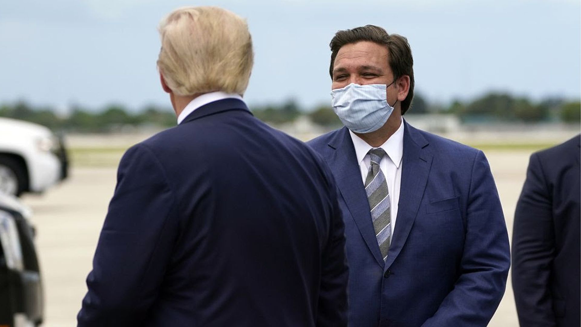 President Trump greets Florida Gov. Ron DeSantis last September at West Palm Beach International Airport. Photo: Evan Vucci/AP