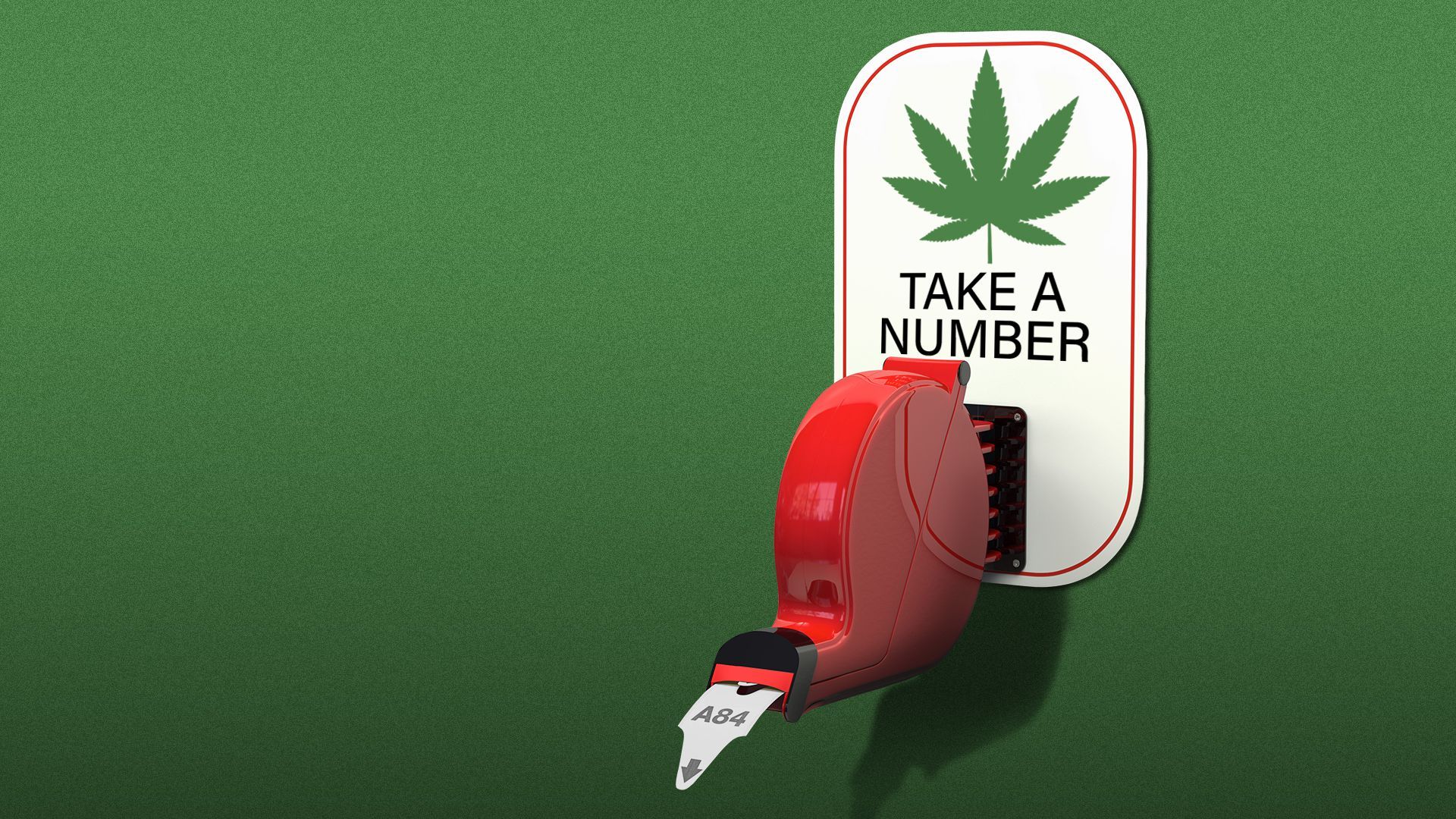 Illustration of a marijuana leaf decal on a ticket dispenser.
