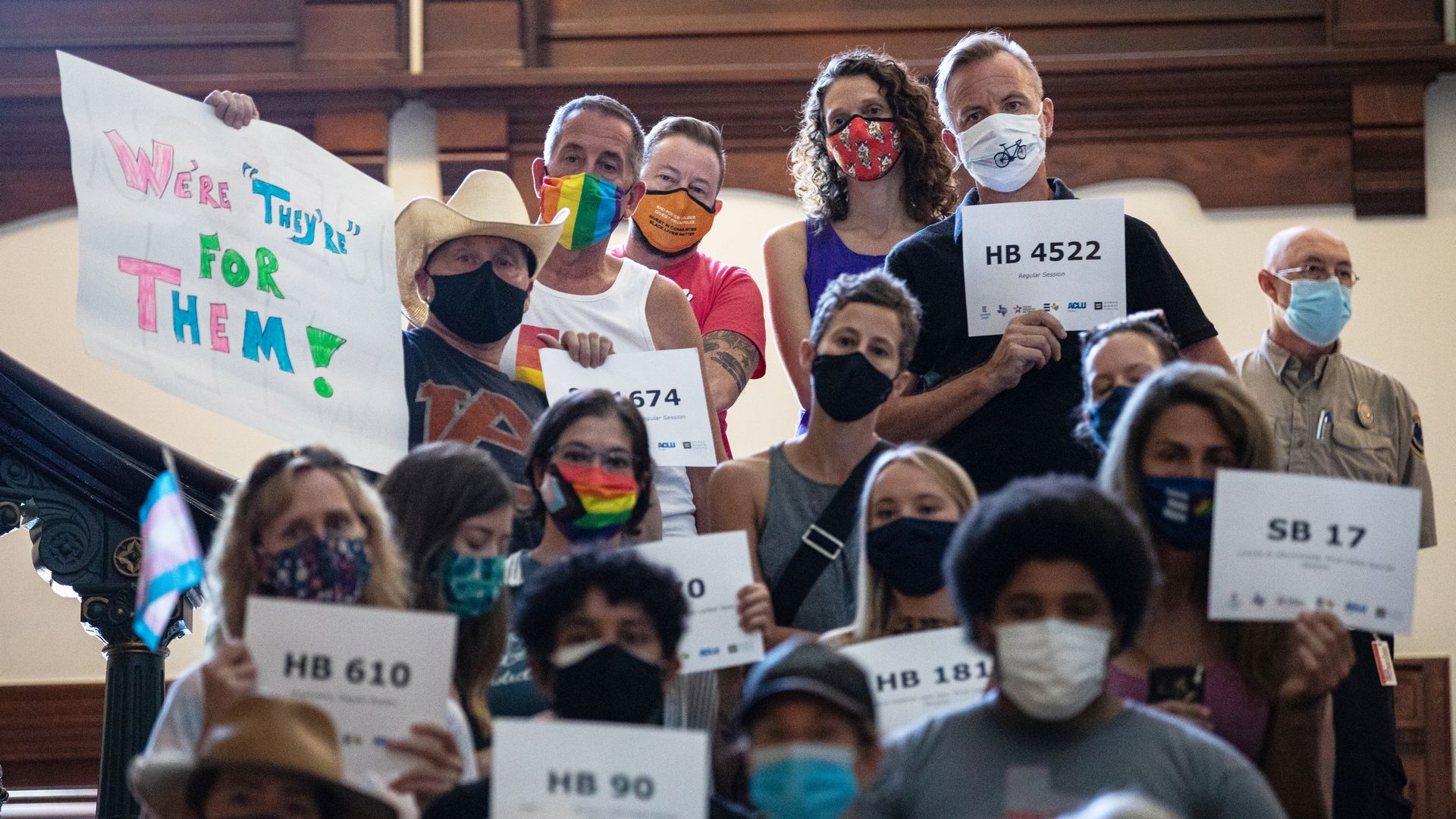 LGBTQ rights supporters gather at the Texas State Capitol