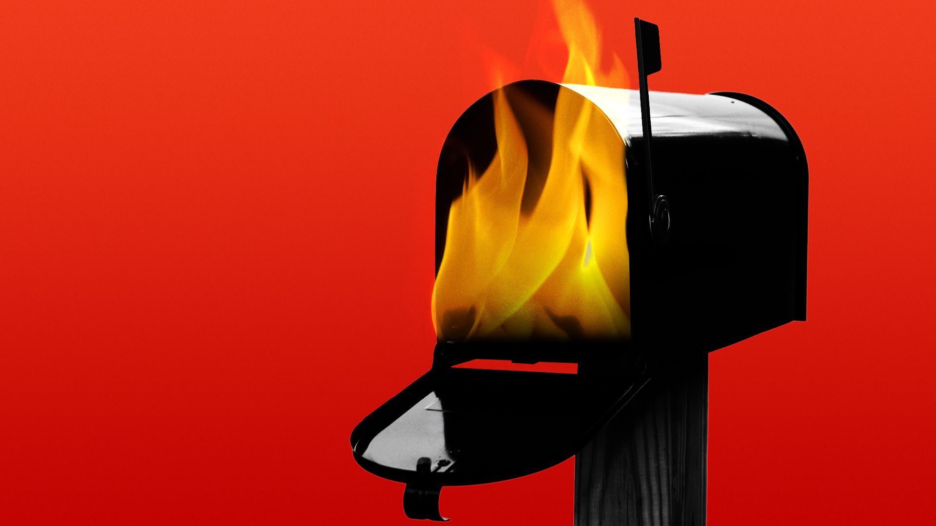 Illustration of a mailbox with fire coming out of it.