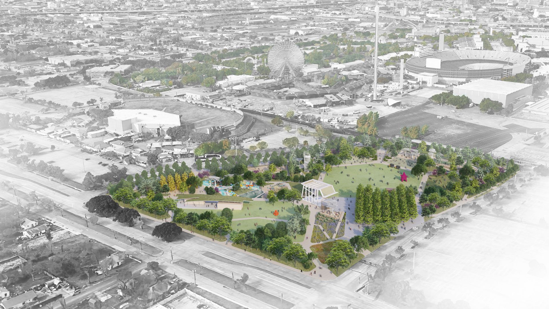 A colorful rendition of a park