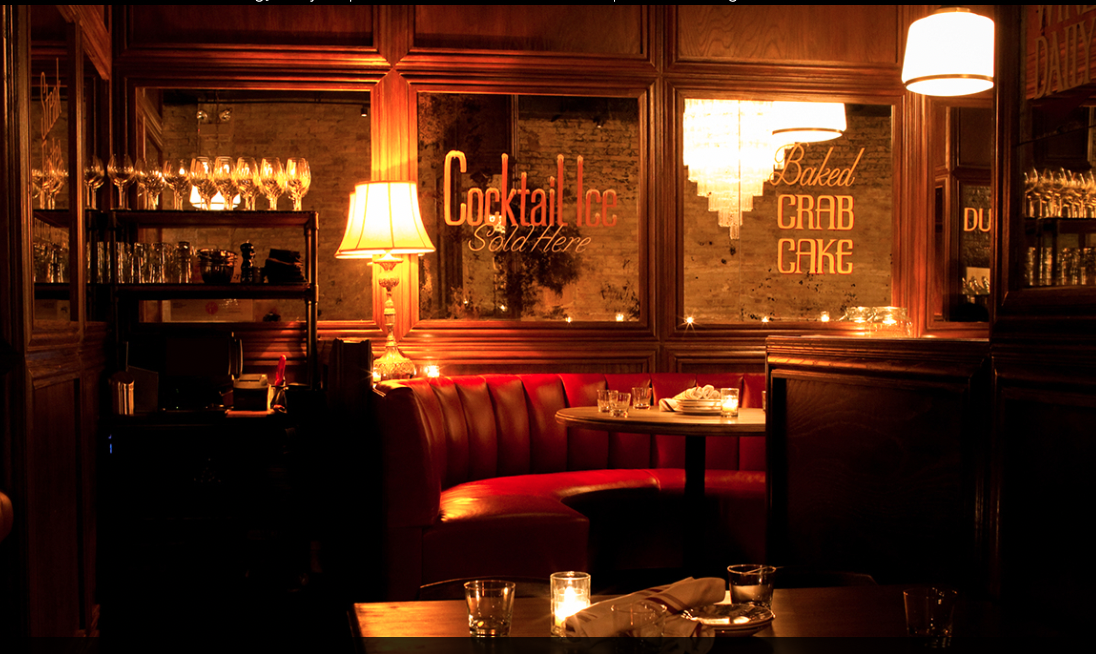 Photo of a dimly lit restaurant.