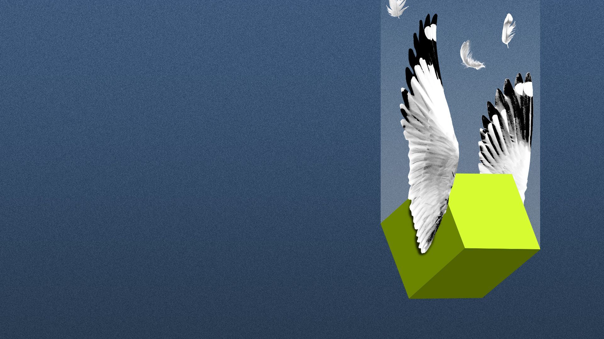 Illustration of a cube with wings falling out of the sky.