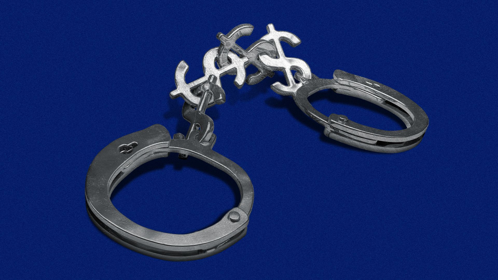 Illustration of police handcuffs with dollar signs linking them 